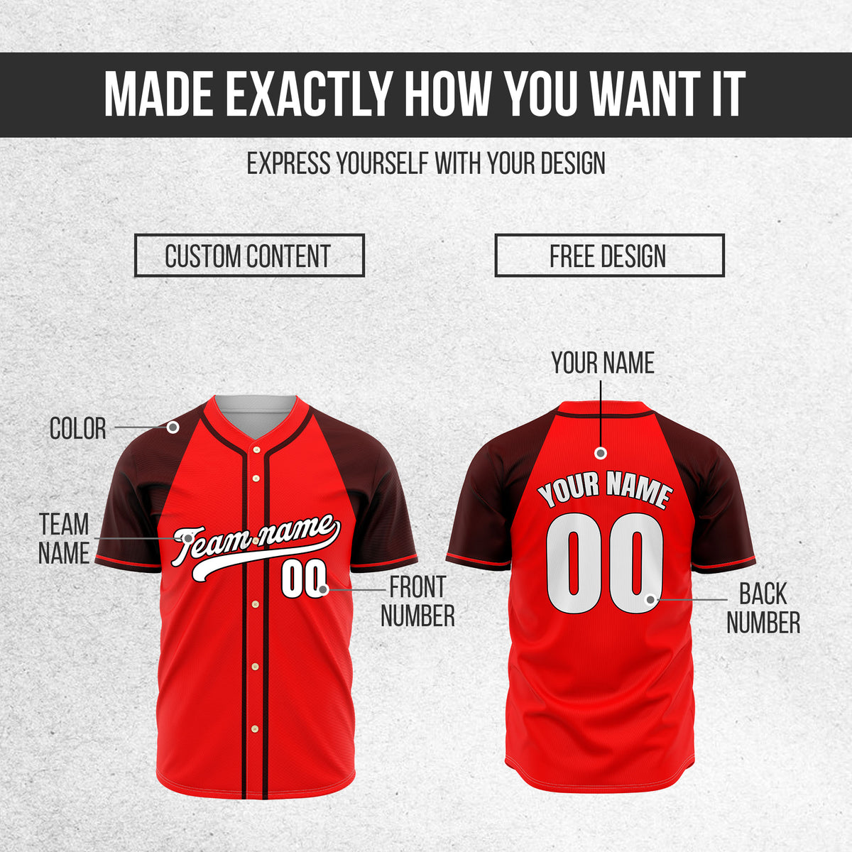 Custom Desert Blaze Red Raglan Style Baseball Sports Jersey Personalized Uniform with Name & Number