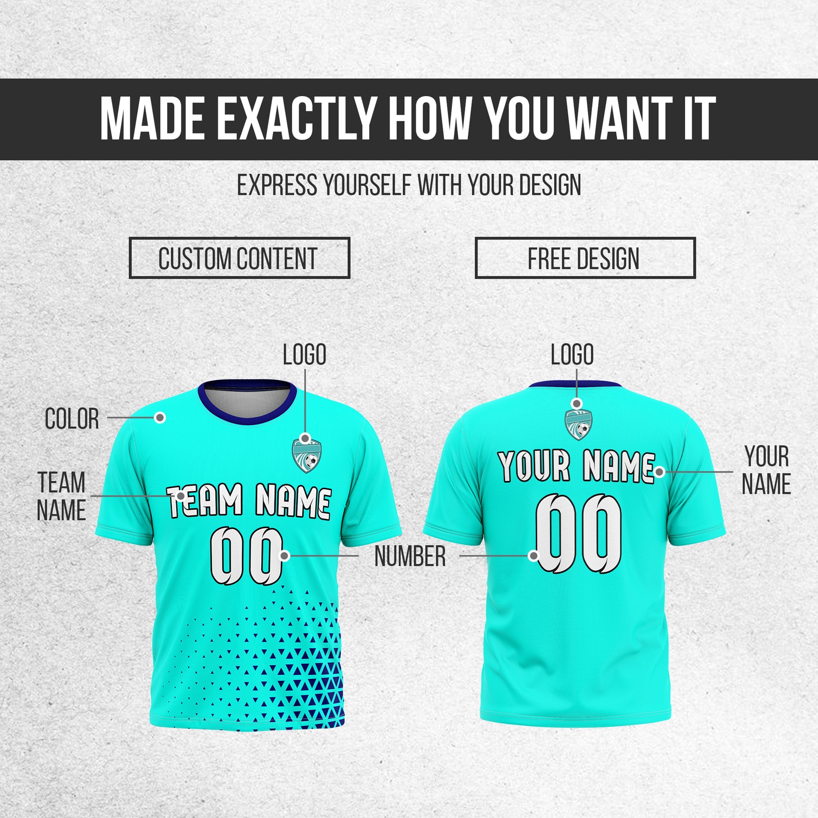 Custom Soccer R Side Pattern Aqua Tri-Edge Sports Tops Jersey