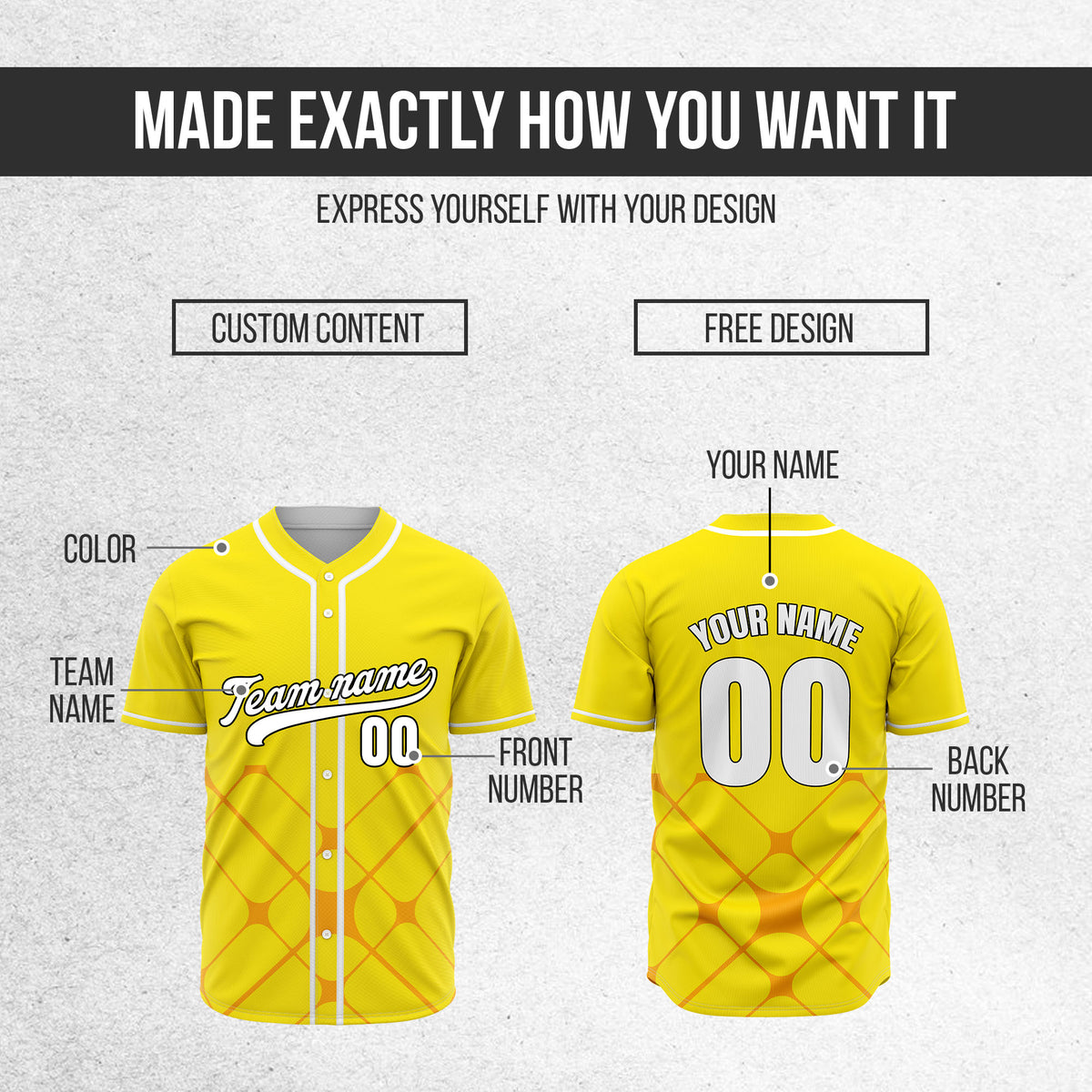 Custom Gridlock Yellow Baseball Sports Jersey Personalized Uniform with Name & Number