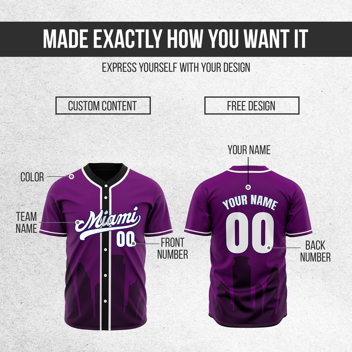 Custom City Tide Purple Baseball Sports Jersey Personalized Uniform with Name & Number