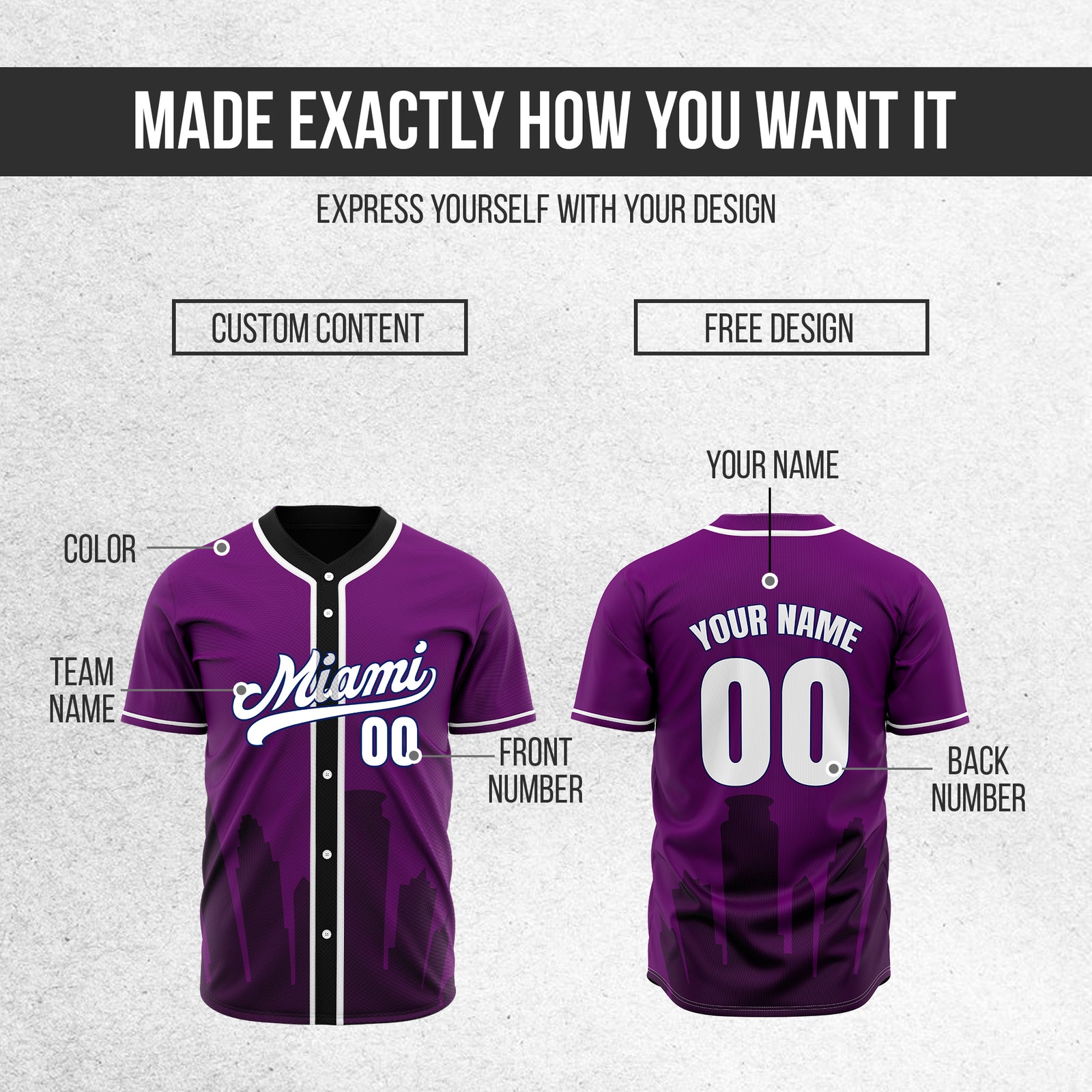 Custom City Tide Purple Baseball Sports Jersey Personalized Uniform with Name & Number