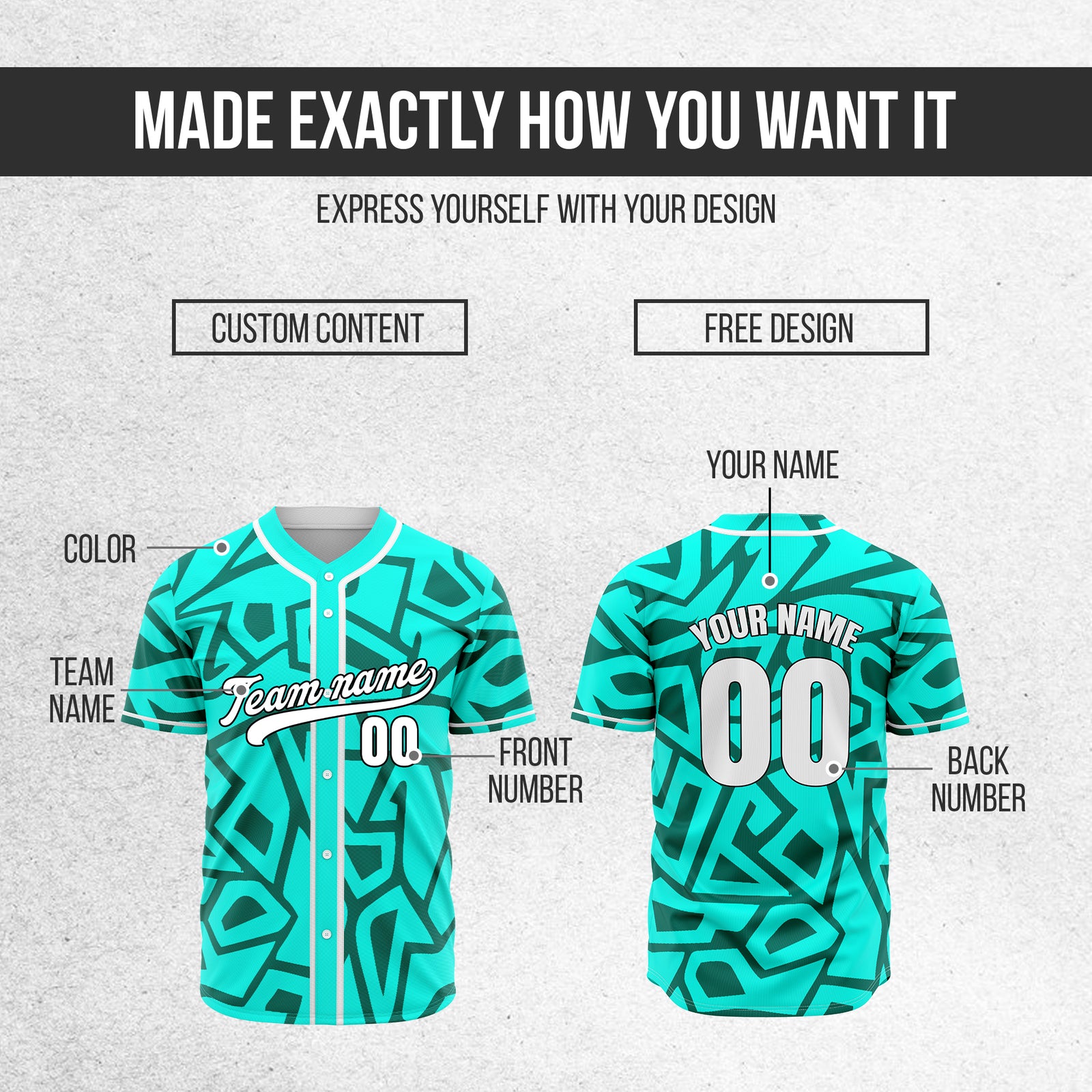 Custom Shadow Rebels Aqua Baseball Sports Jersey Personalized Uniform with Name & Number