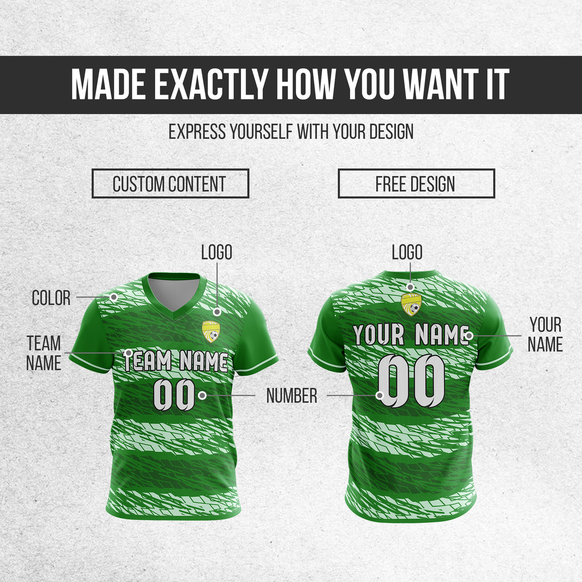 Custom Flare Strike V-Full Pattern Soccer Green Sport Tops Jersey