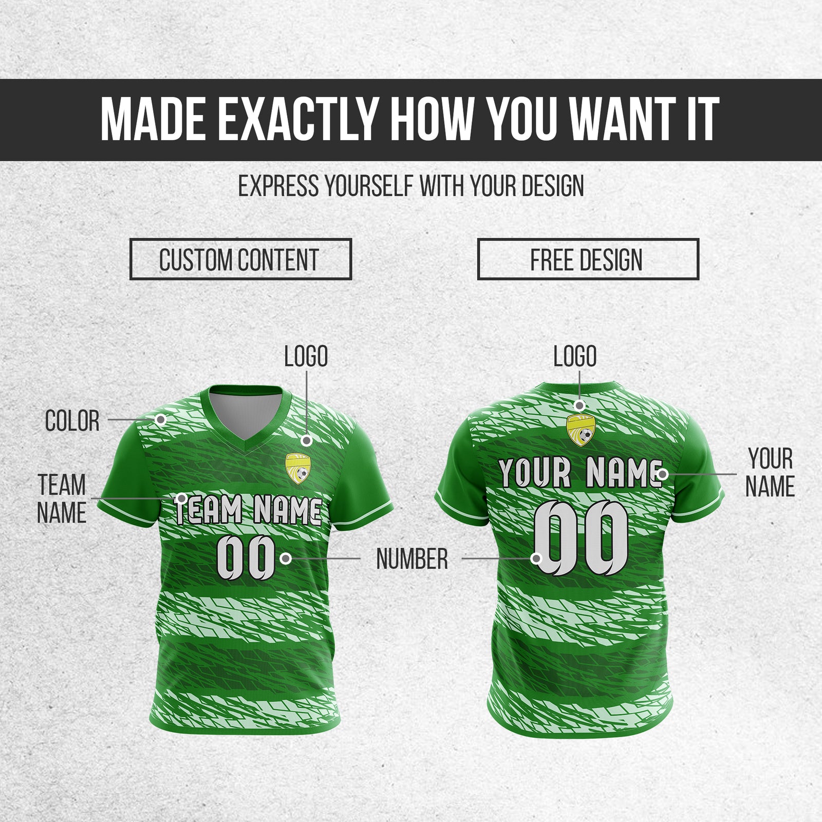 Custom Flare Strike V-Full Pattern Soccer Green Sport Tops Jersey