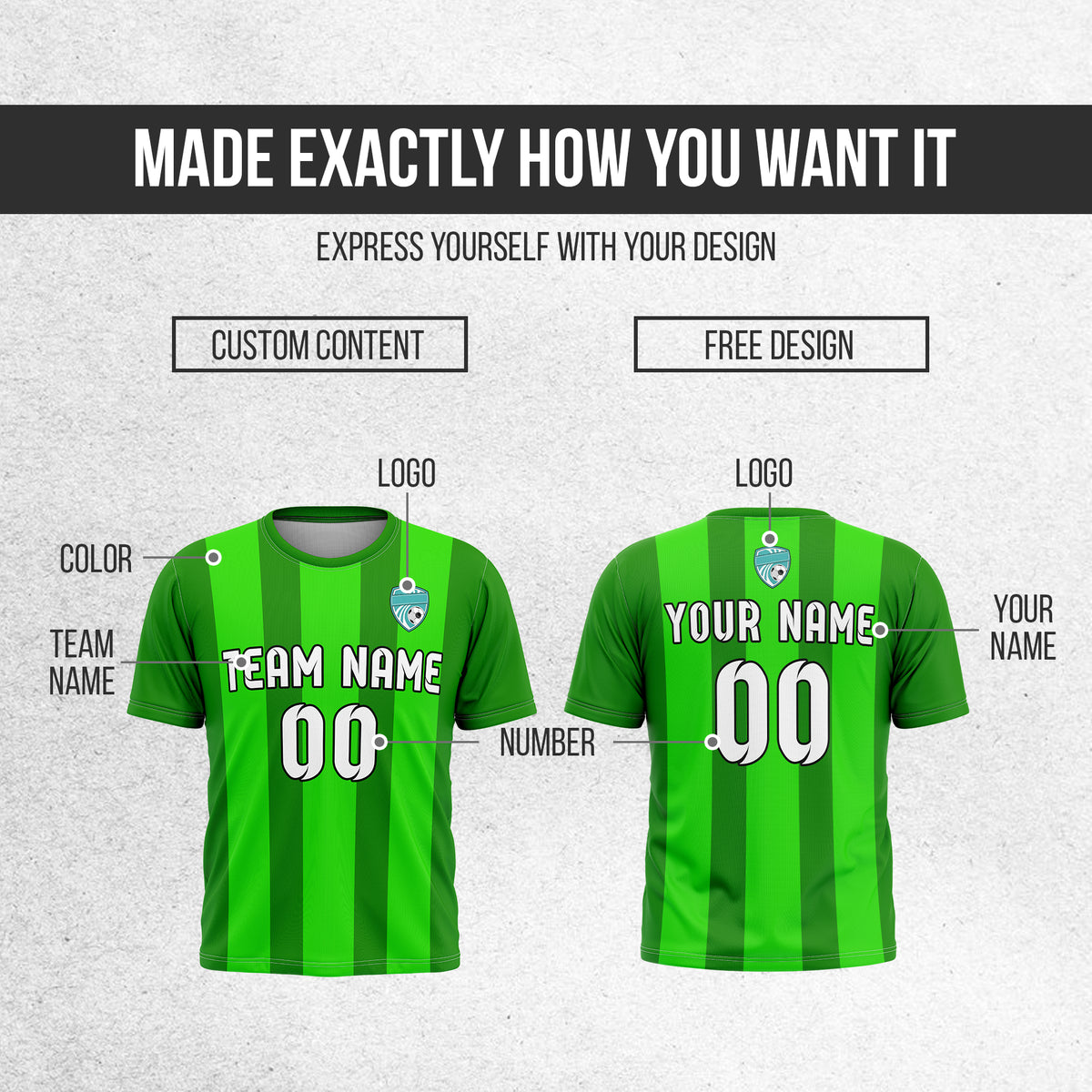 Custom Soccer Green R Stripes Sports Tops Jersey