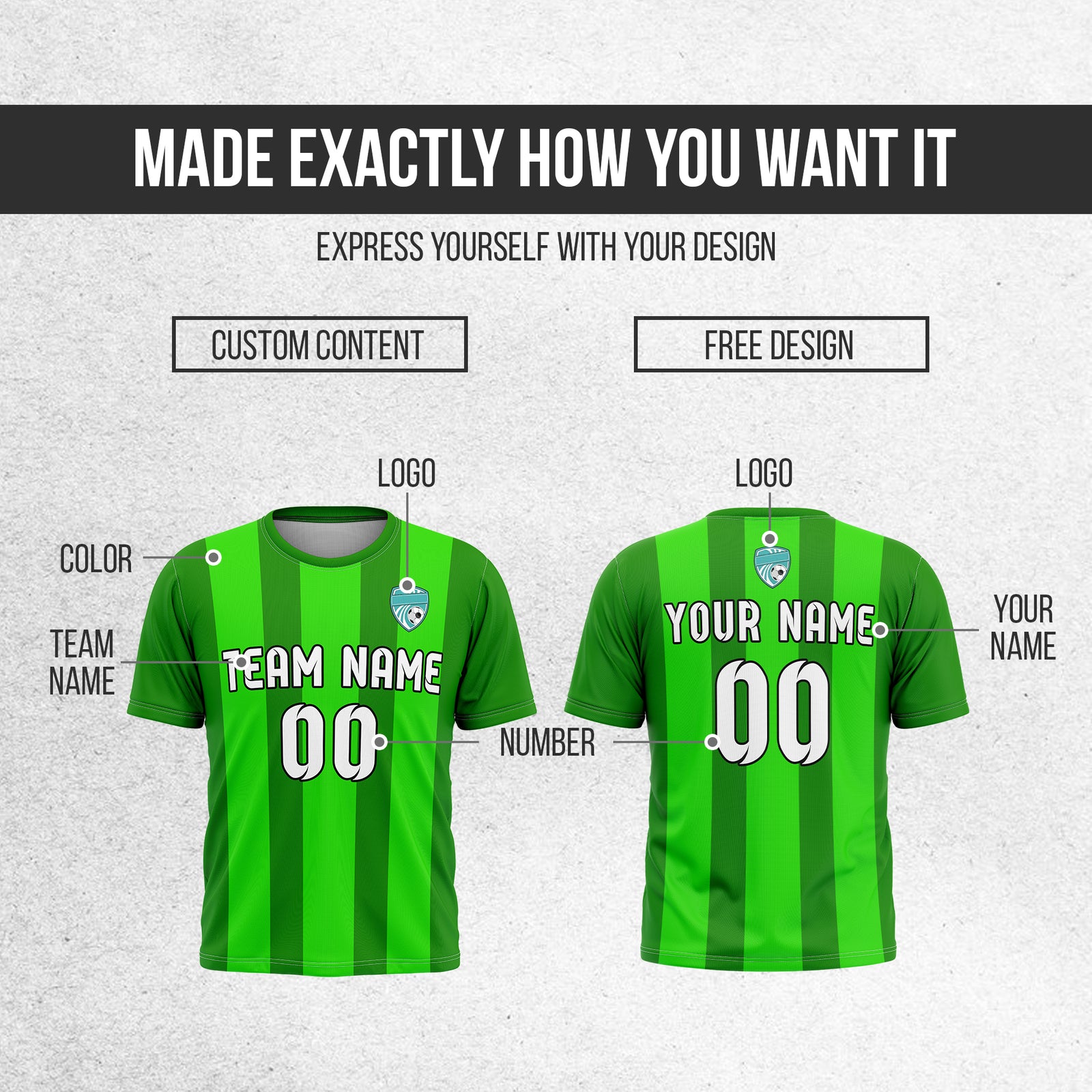 Custom Soccer Green R Stripes Sports Tops Jersey