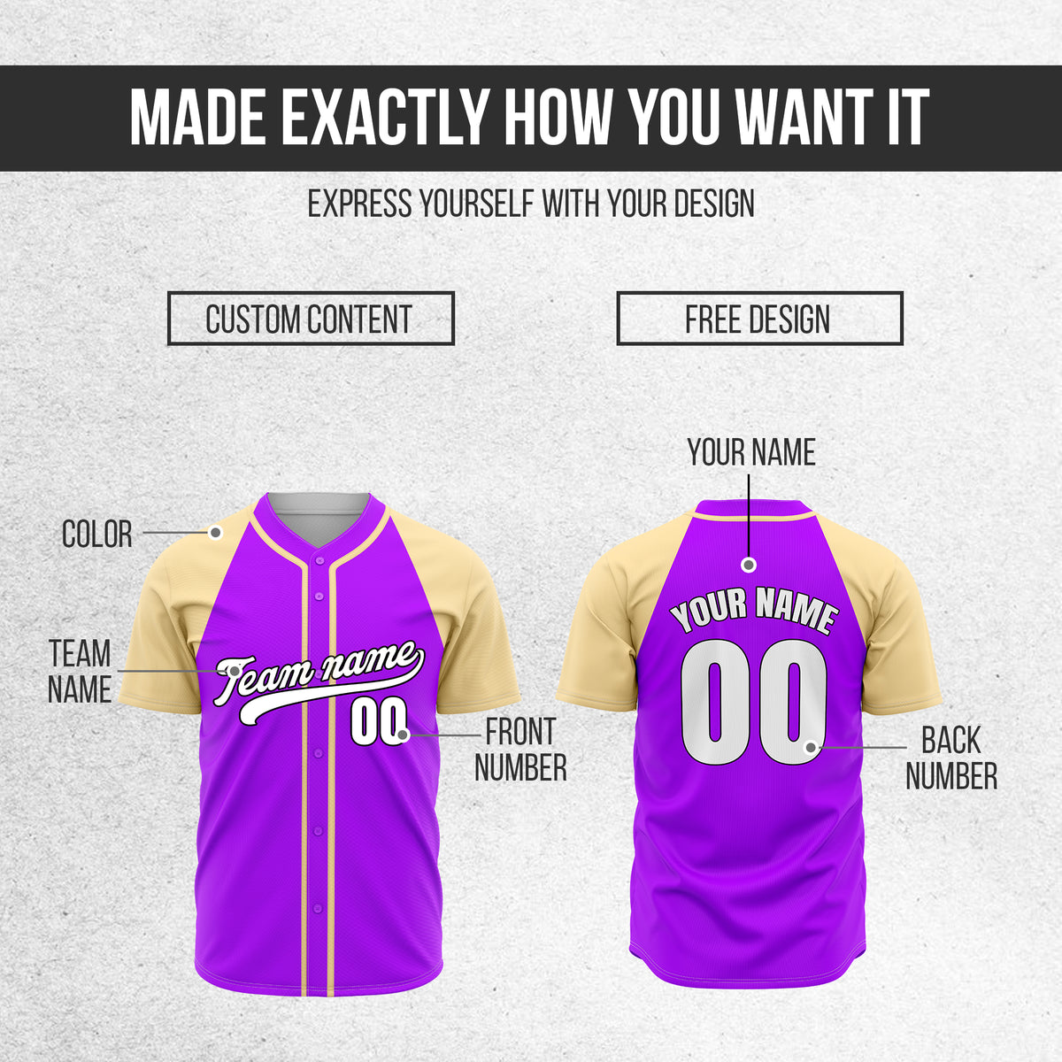 Custom Baseline Baseball Purple Sports Jersey Personalized Uniform with Name & Number