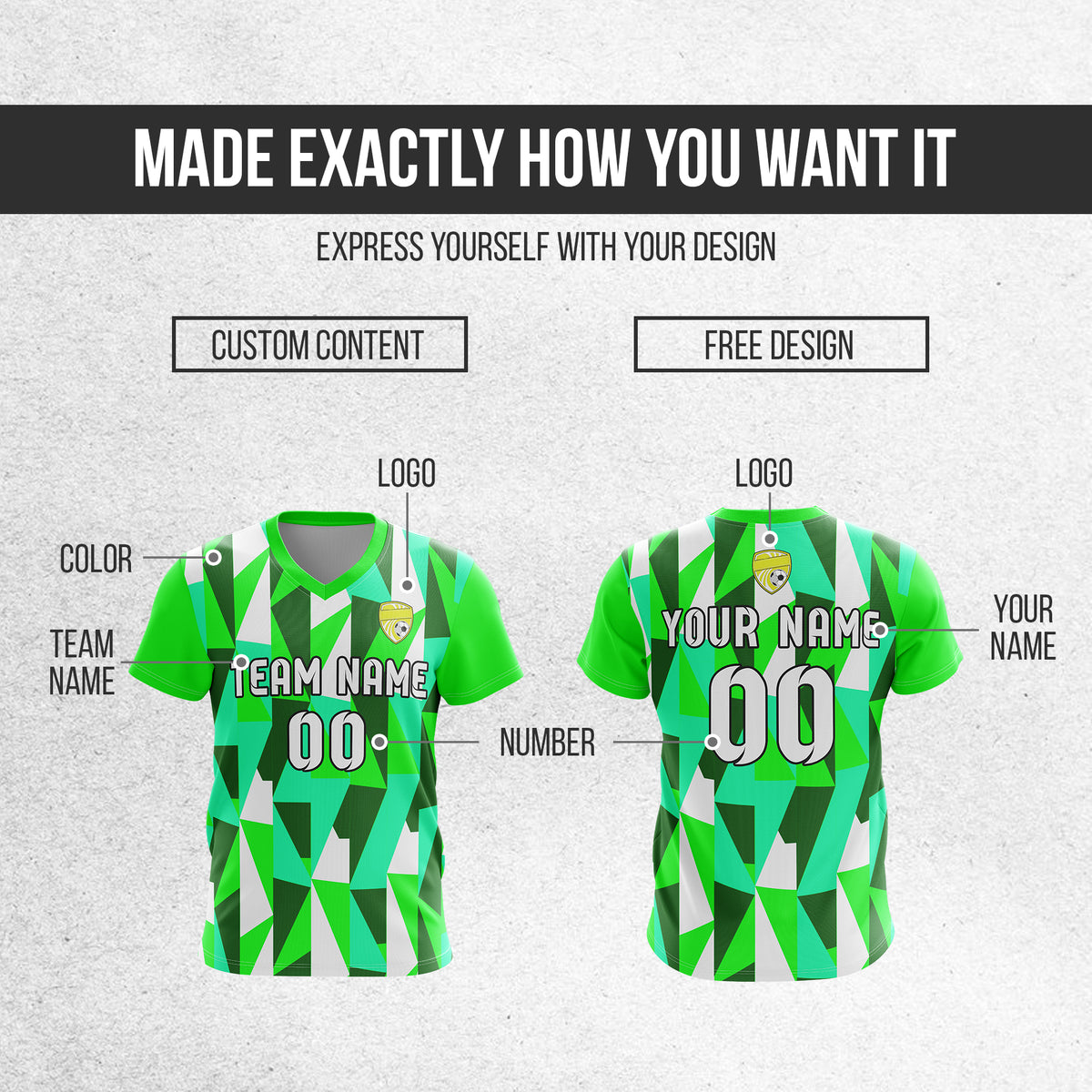 Custom Crystal V-Full Pattern Soccer Neon Green Sport Tops Jersey