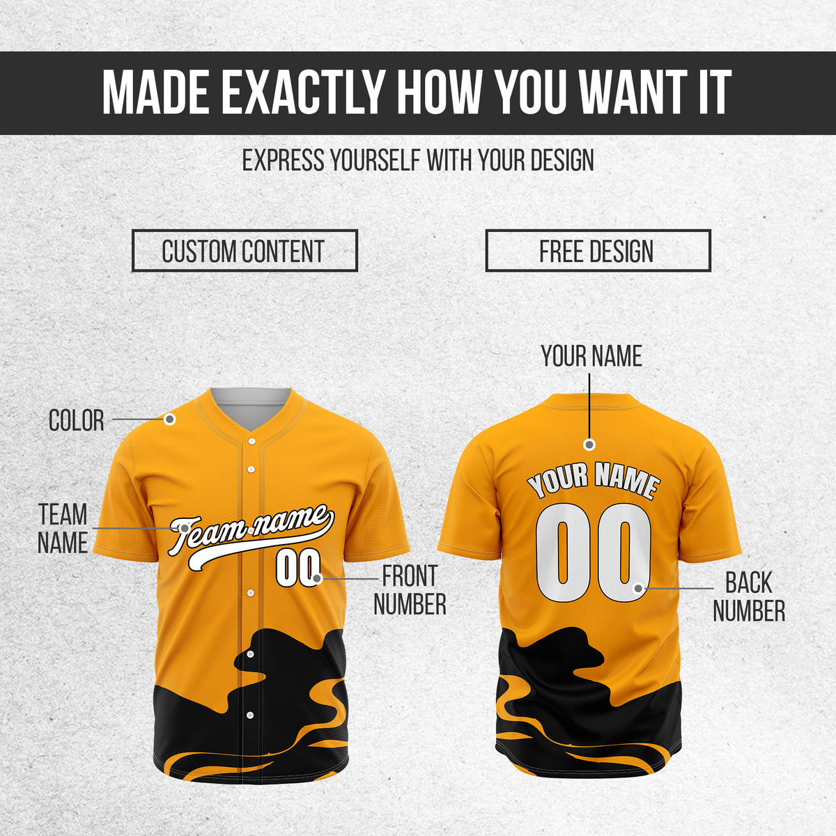 Custom Orange Baseball Wave Sports Jersey Personalized Uniform with Name & Number