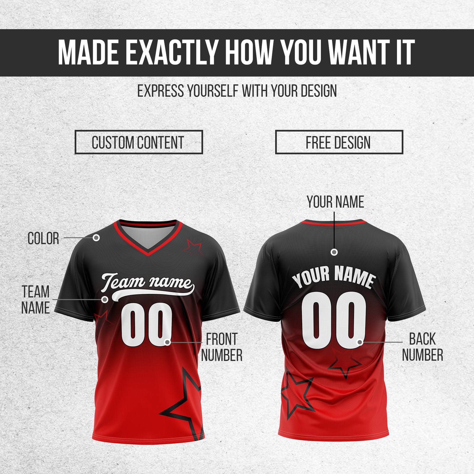 Custom Star Gradient Baseball Red Sports Jersey Personalized Uniform with Name & Number