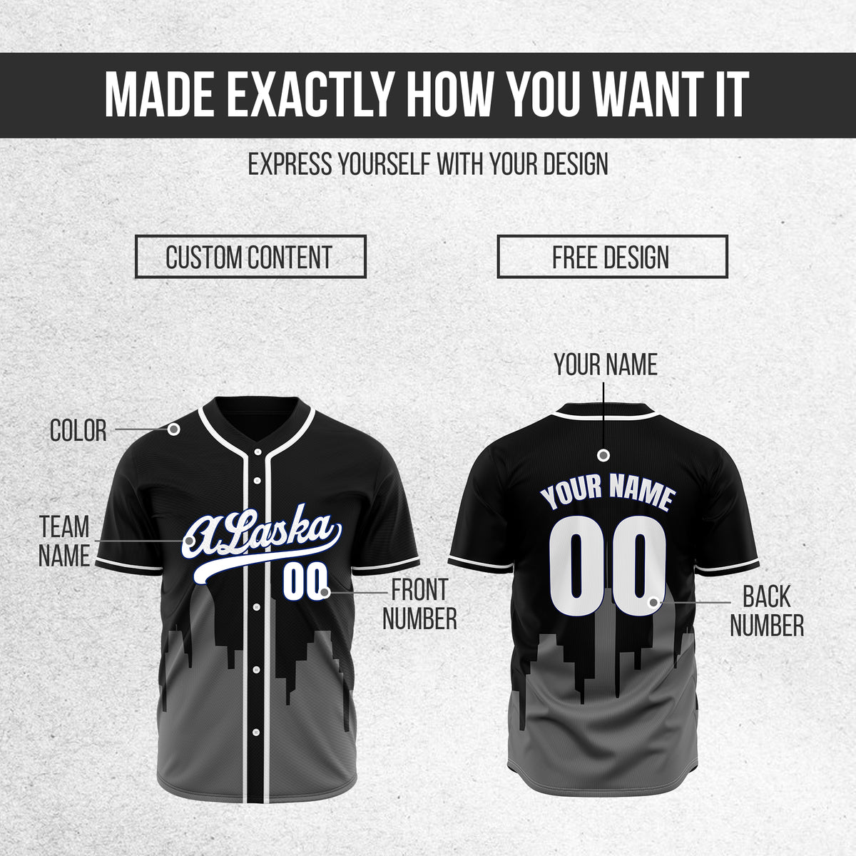 Custom City Horizon Black Baseball Sports Jersey Personalized Uniform with Name & Number