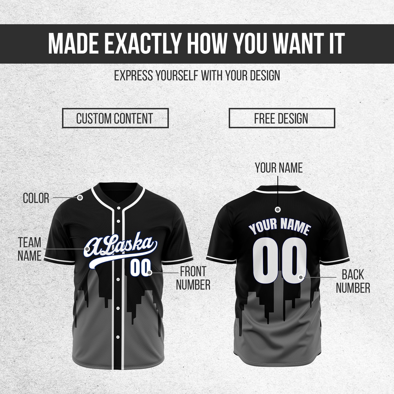 Custom City Horizon Black Baseball Sports Jersey Personalized Uniform with Name & Number