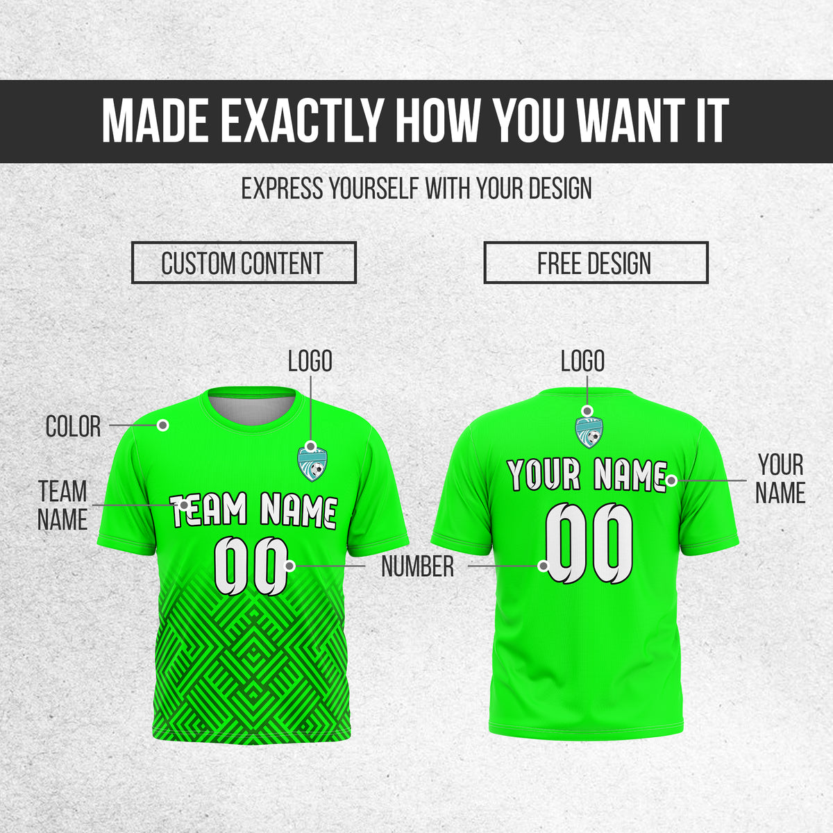 Custom Soccer  R Side Pattern Neon Green Shadow Line Sport Tops Jersey