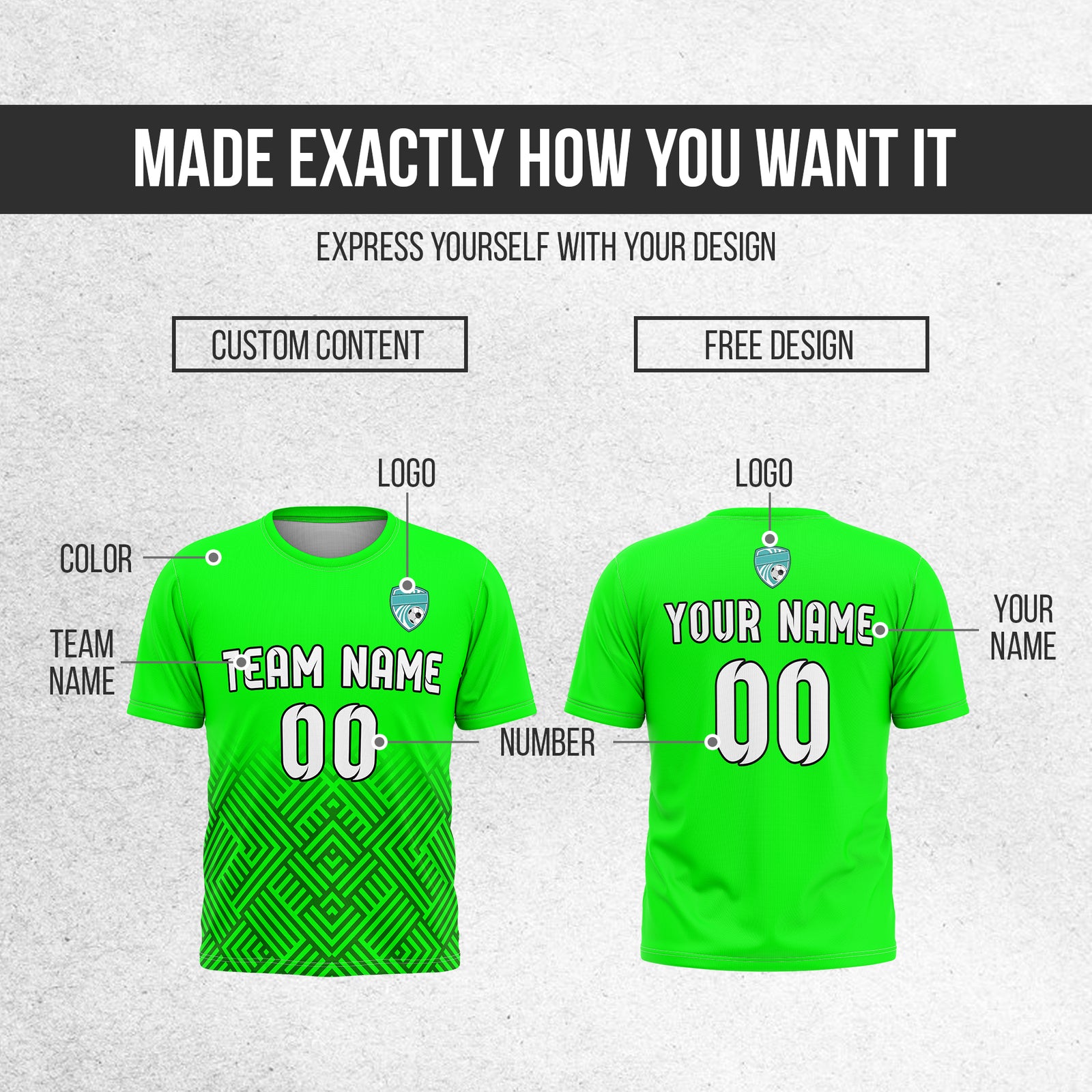 Custom Soccer  R Side Pattern Neon Green Shadow Line Sport Tops Jersey