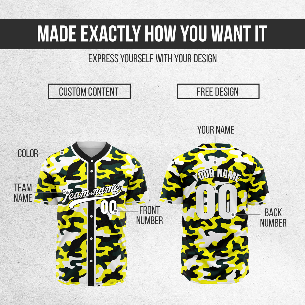 Custom Shadow Command Yellow Baseball Sports Jersey Personalized Uniform with Name & Number