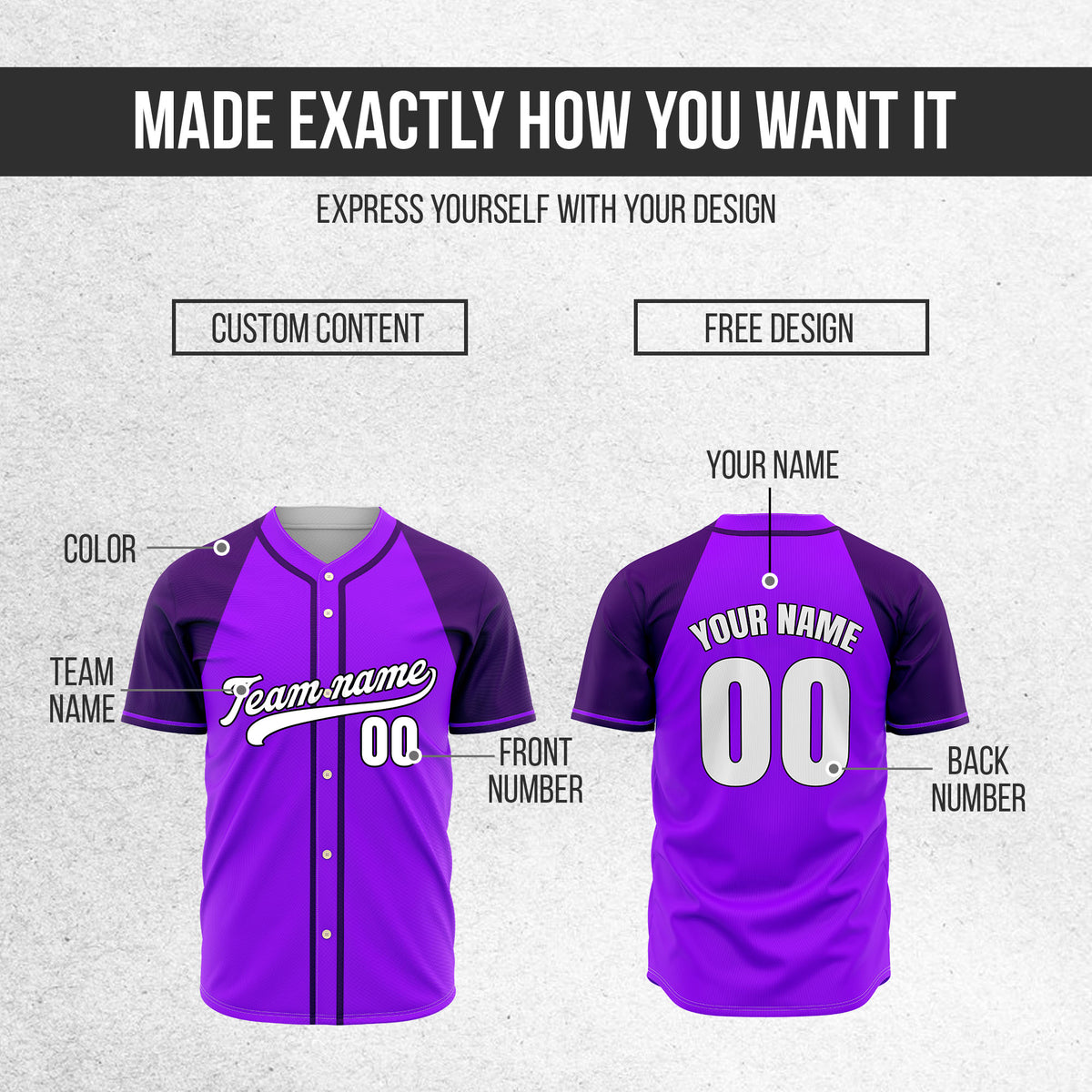Custom Desert Blaze Purple Raglan Style Baseball Sports Jersey Personalized Uniform with Name & Number