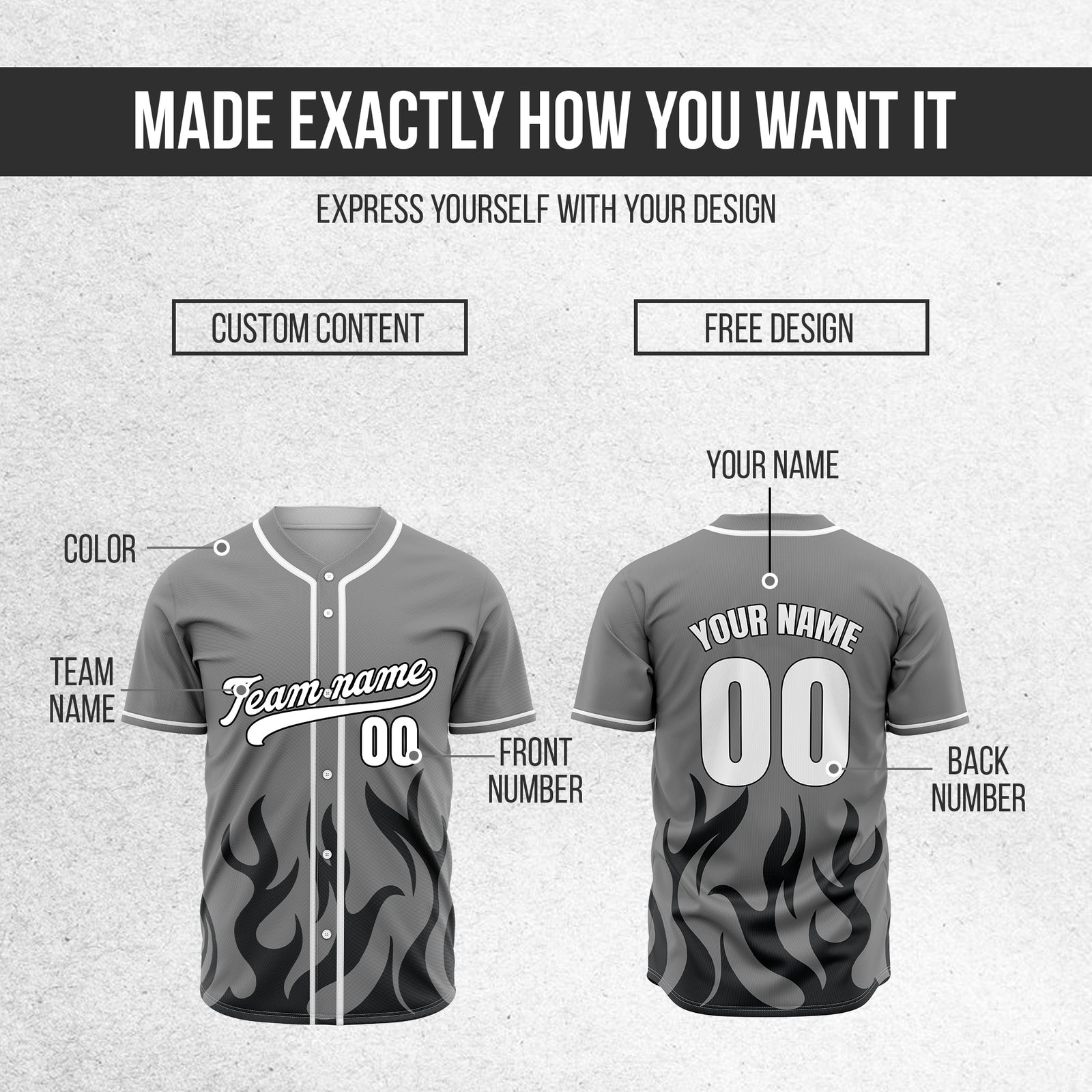Custom Burnout Grey Baseball Sports Jersey Personalized Uniform with Name & Number