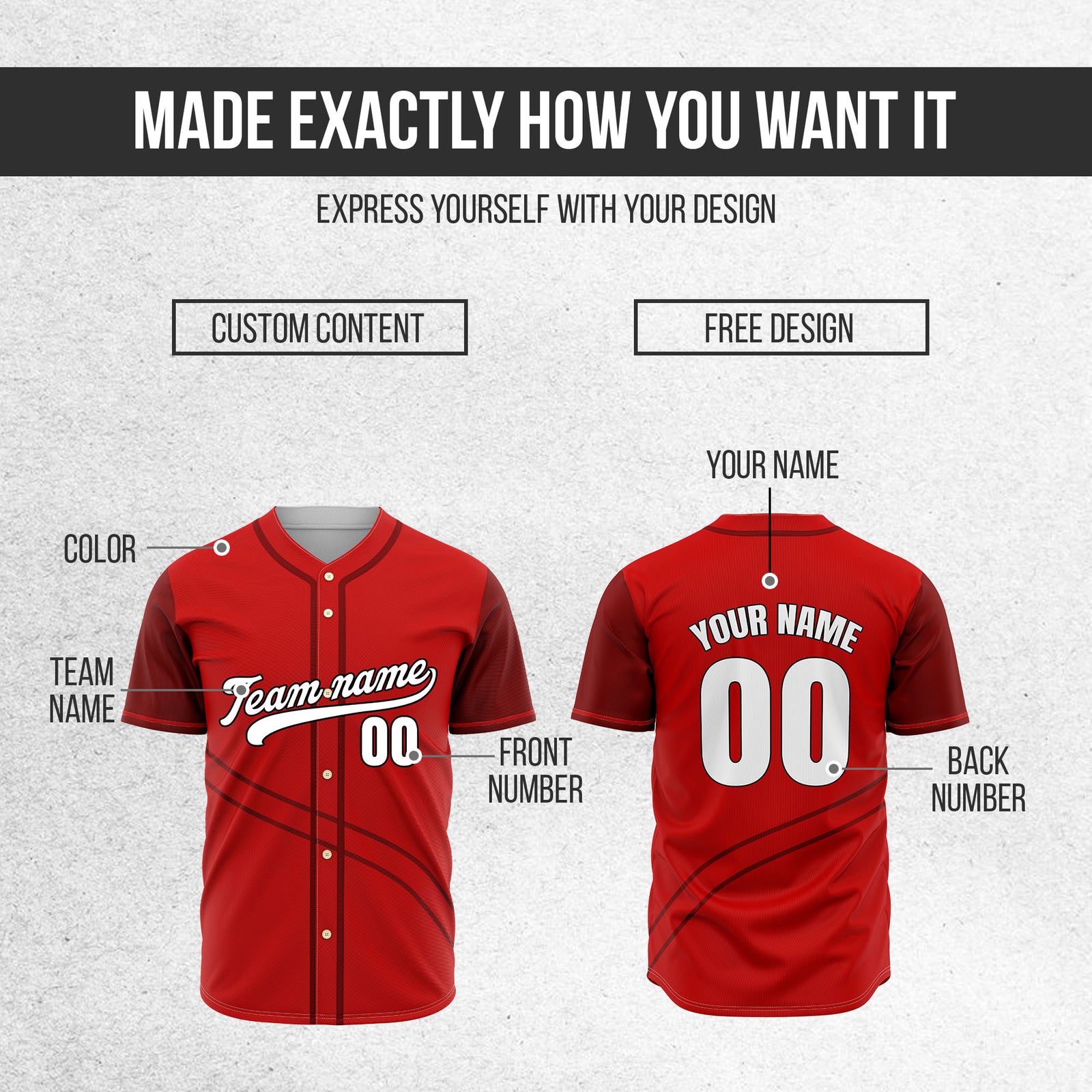 Custom Swift Red Raglan Style Baseball Sports Jersey Personalized Uniform with Name & Number
