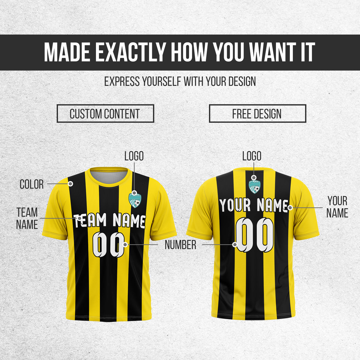 Custom Soccer Yellow R Stripes Sports Tops Jersey