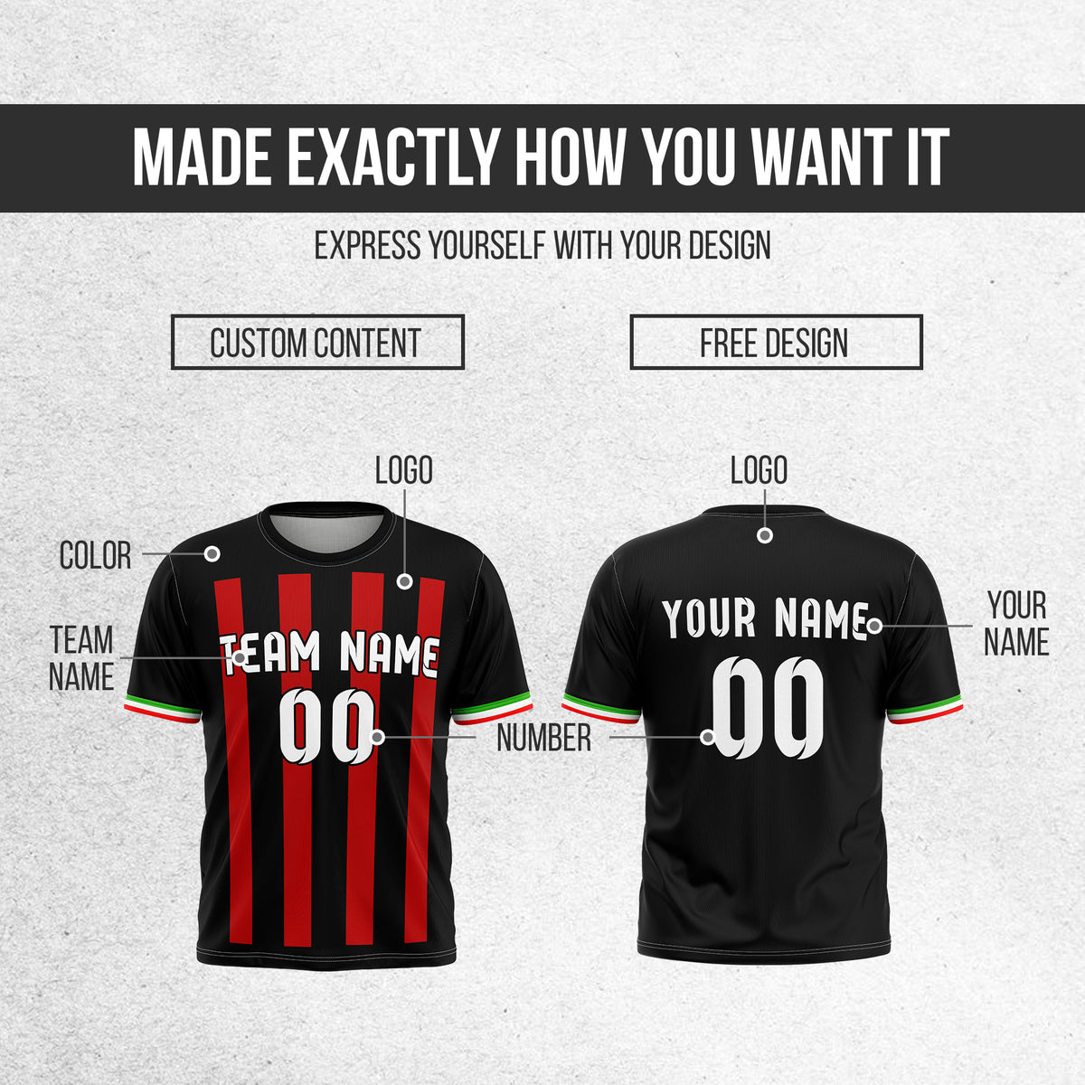 Custom AC Milan Fan Jersey Personalized with Name & Number