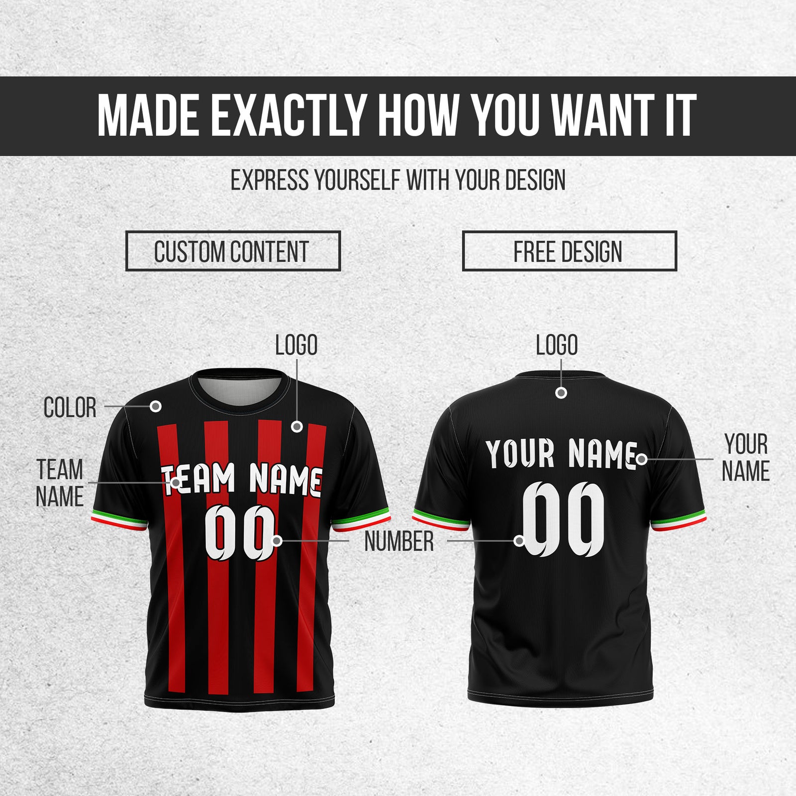 Custom AC Milan Fan Jersey Personalized with Name & Number
