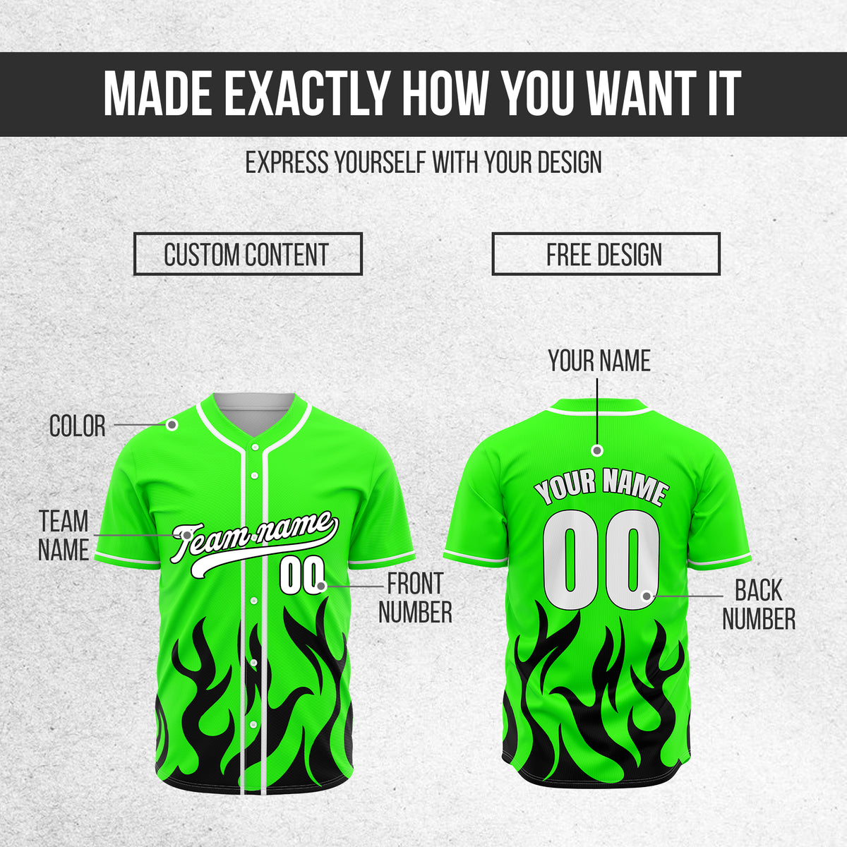Custom Burnout Neon Green Baseball Sports Jersey Personalized Uniform with Name & Number
