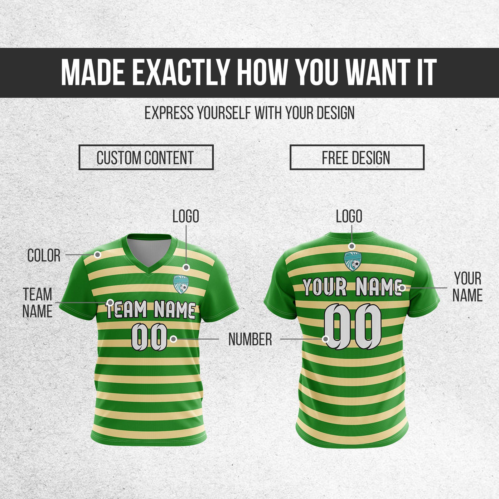Custom Royal Stripe V-Neck Green Sport Tops Jersey