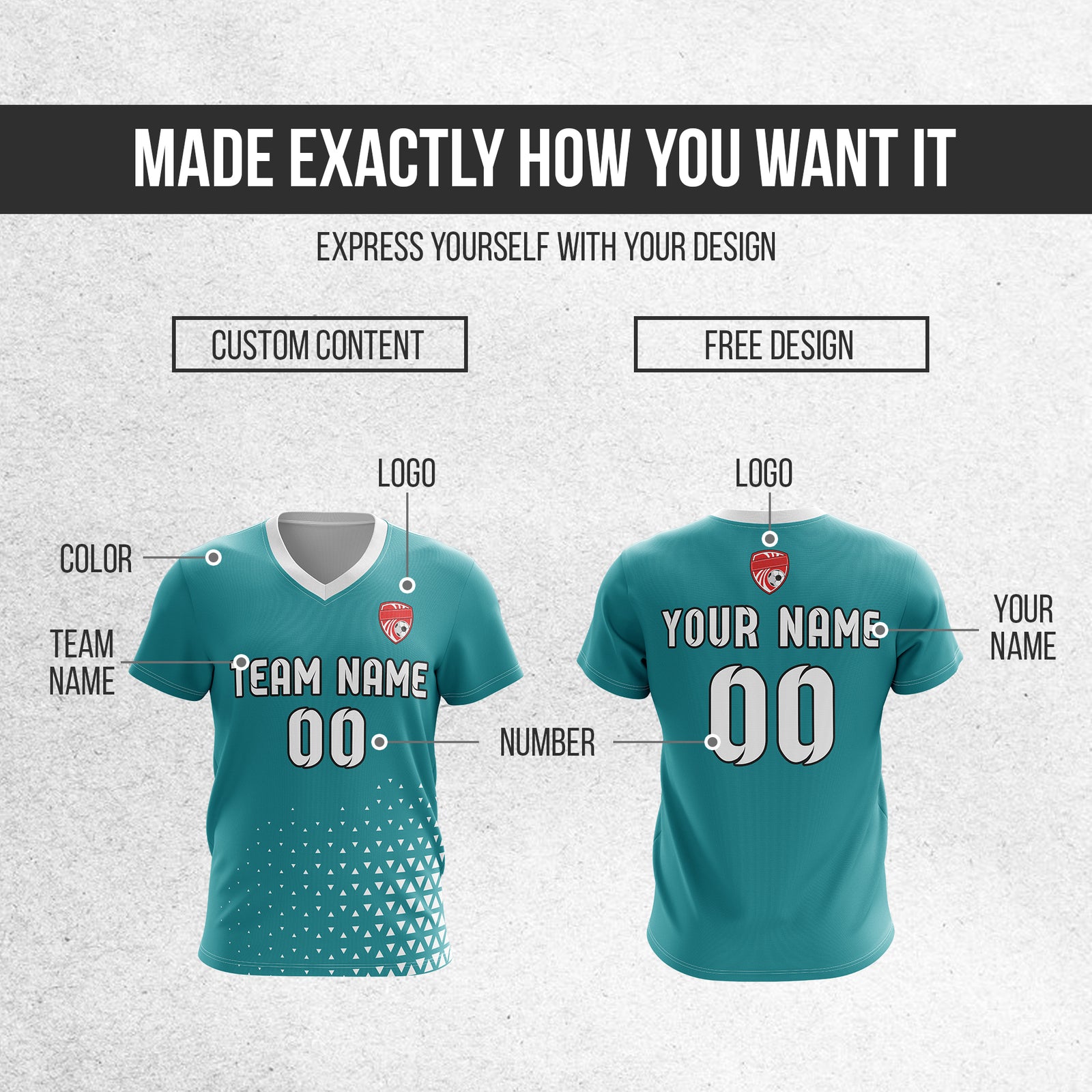 Custom Tri-Edge V-Side Pattern Teal Soccer Sport Tops Jersey