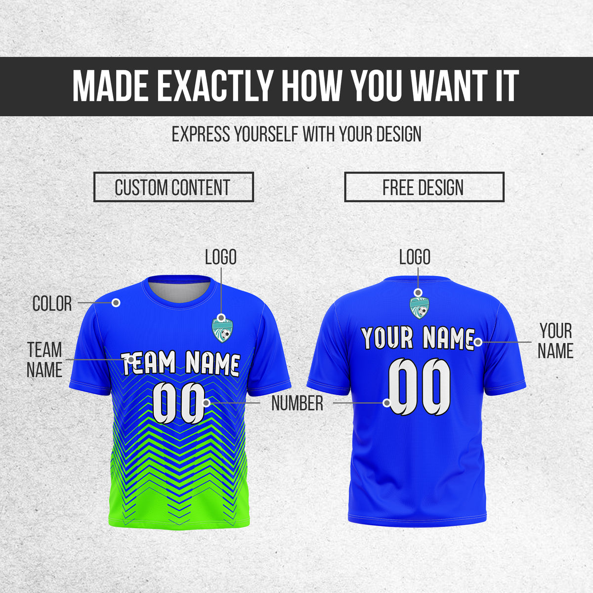 Custom Soccer R Side Pattern Blue Apex Strike Sports Tops Jersey