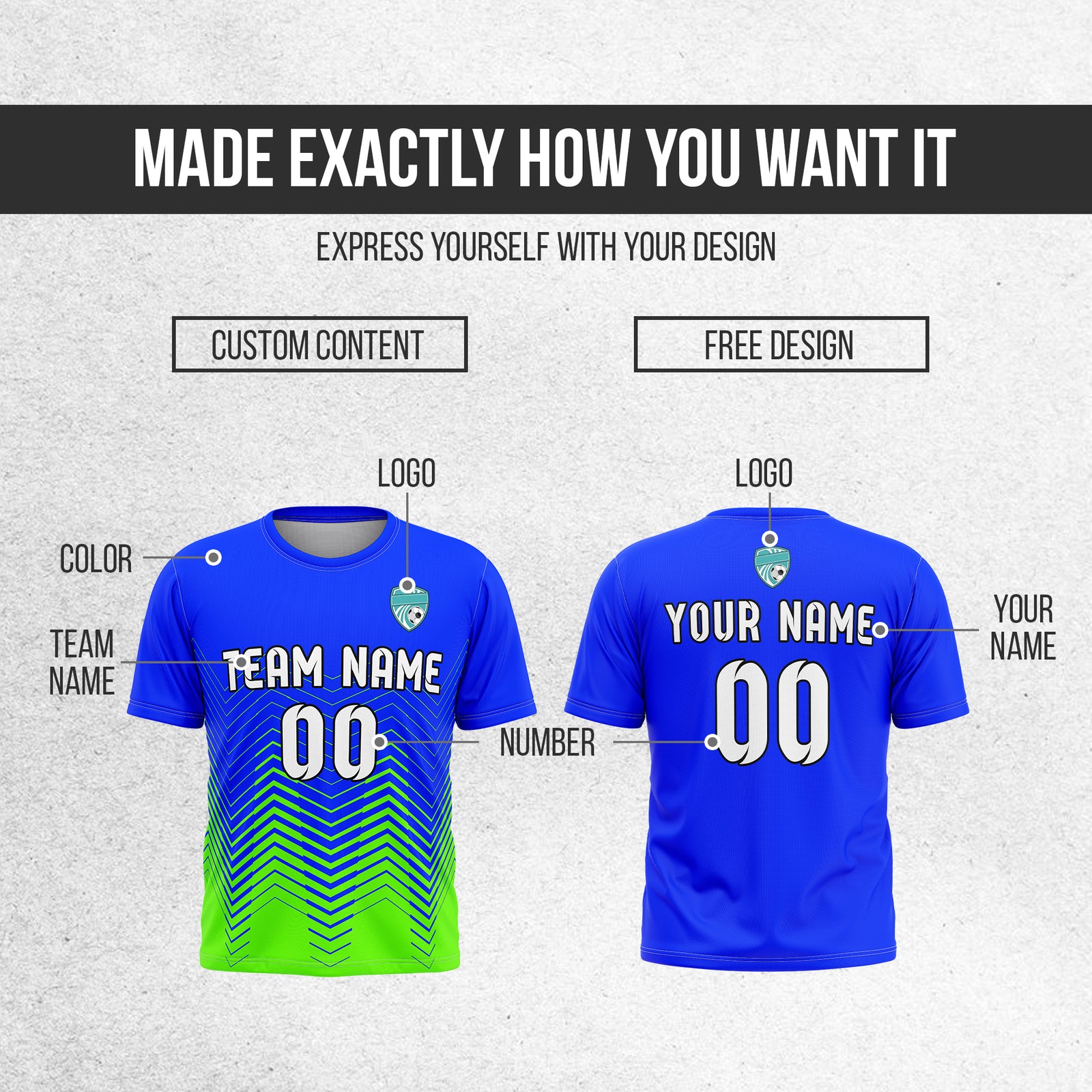 Custom Soccer R Side Pattern Blue Apex Strike Sports Tops Jersey