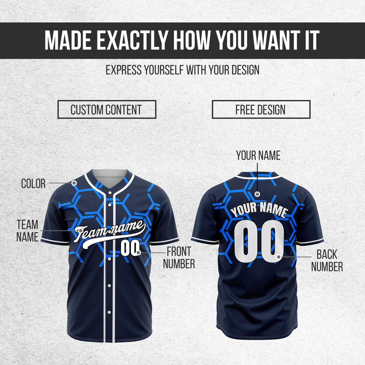 Custom Sting Force Navy Baseball Sports Jersey Personalized Uniform with Name & Number
