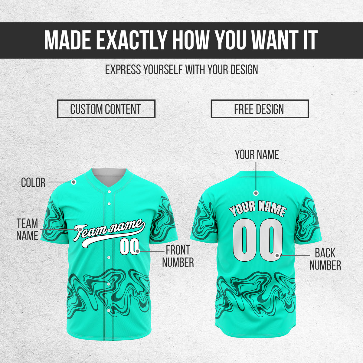 Custom Aqua Baseball Wave Sports Jersey Personalized Uniform with Name & Number