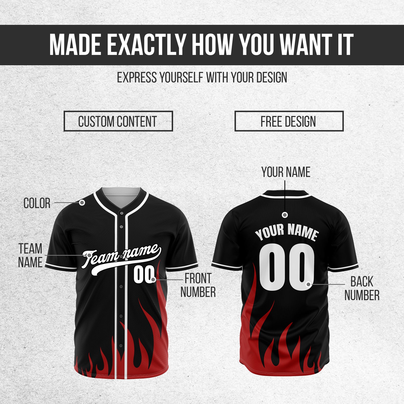 Custom Fire Pulse Black Baseball Sports Jersey Personalized Uniform with Name & Number