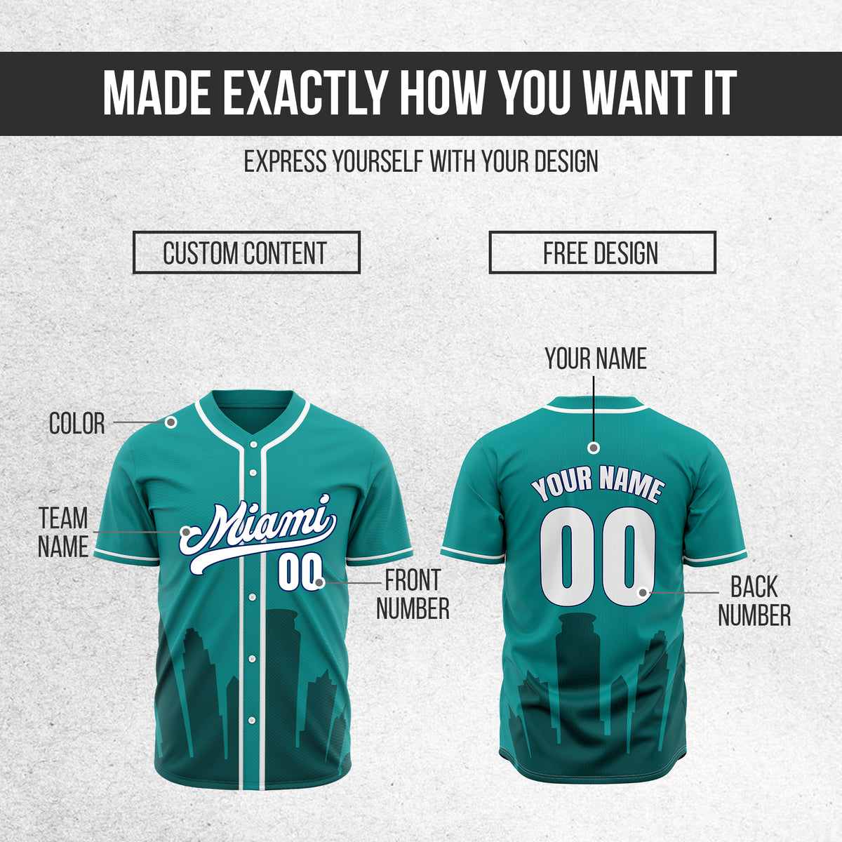 Custom City Tide Teal Baseball Sports Jersey Personalized Uniform with Name & Number