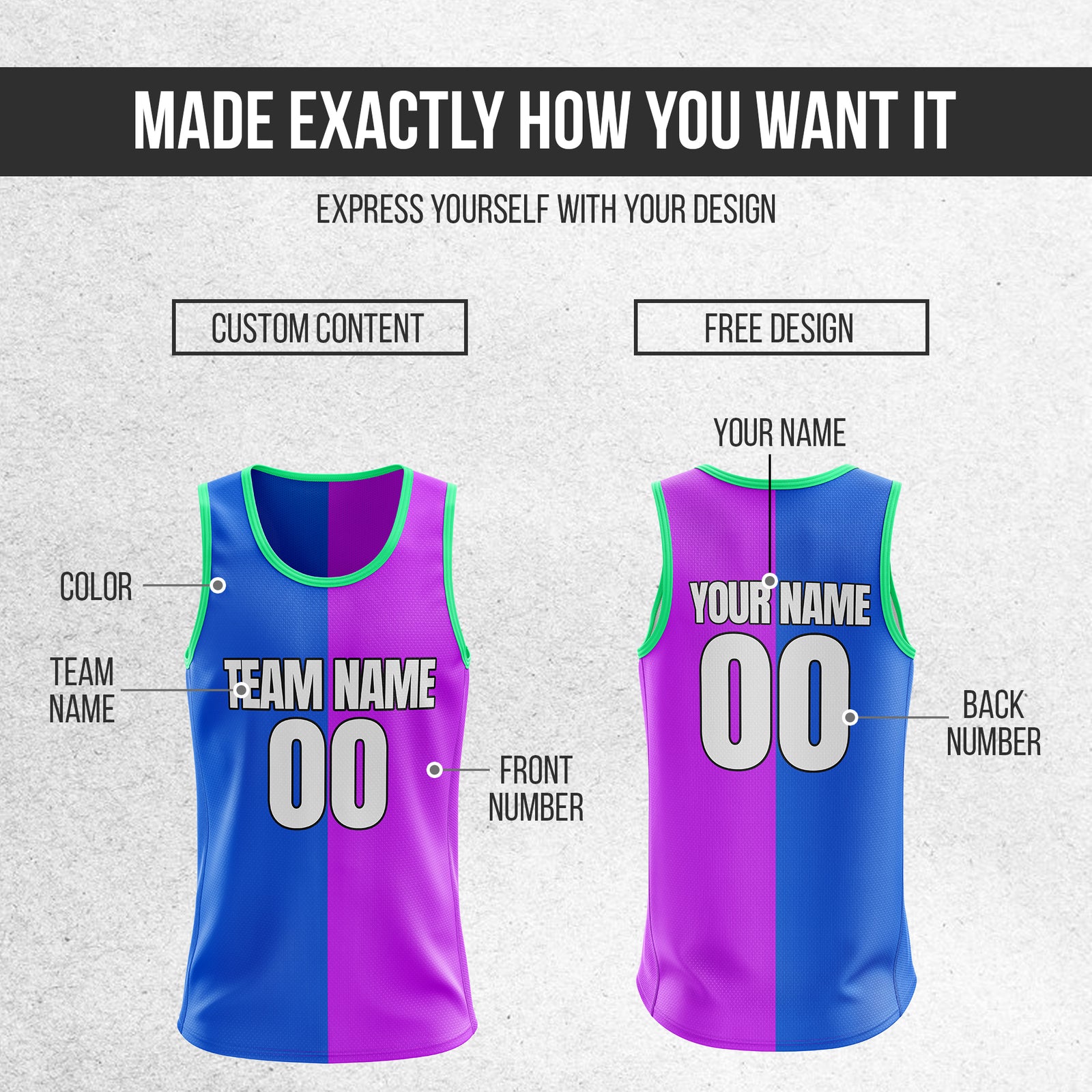 Custom Elite Split Fashion Purple Tops Basketball Jersey