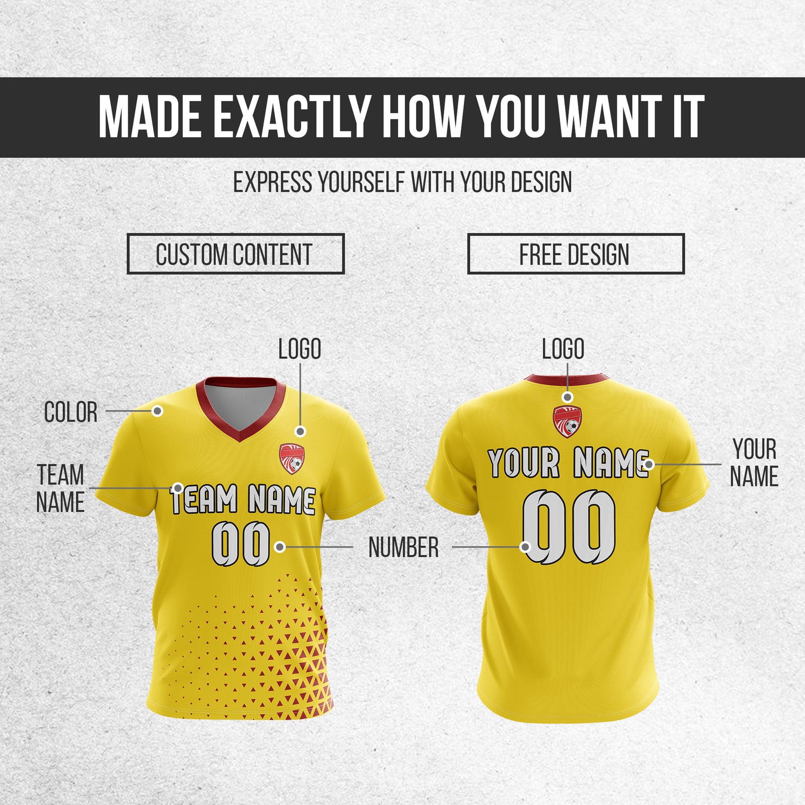 Custom Tri-Edge V-Side Pattern Yellow Soccer Sport Tops Jersey