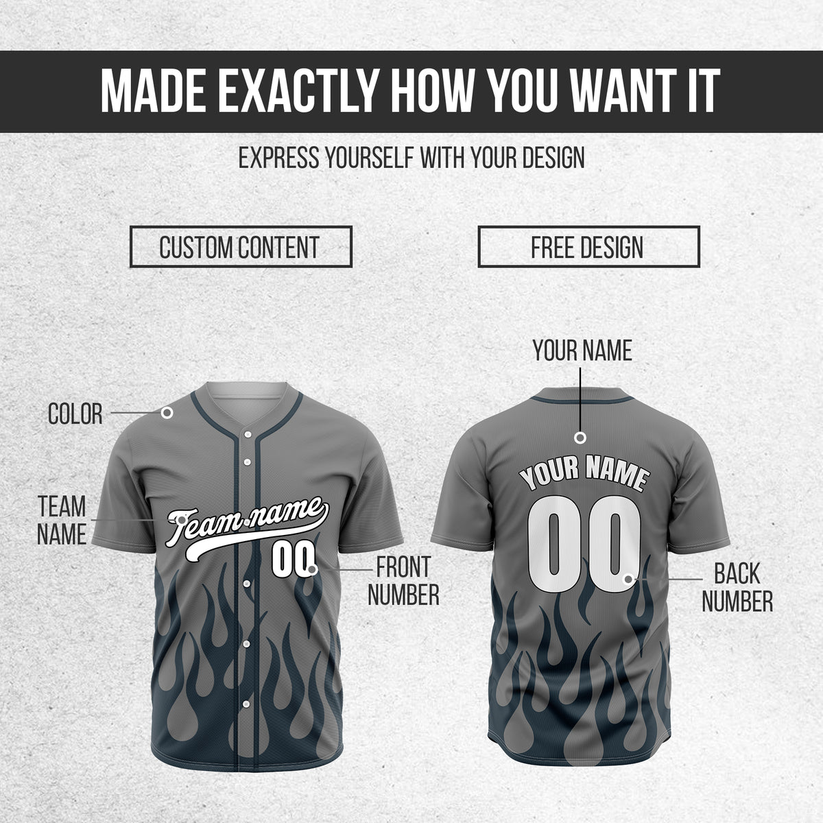 Custom Frost Fire Grey Baseball Sports Jersey Personalized Uniform with Name & Number