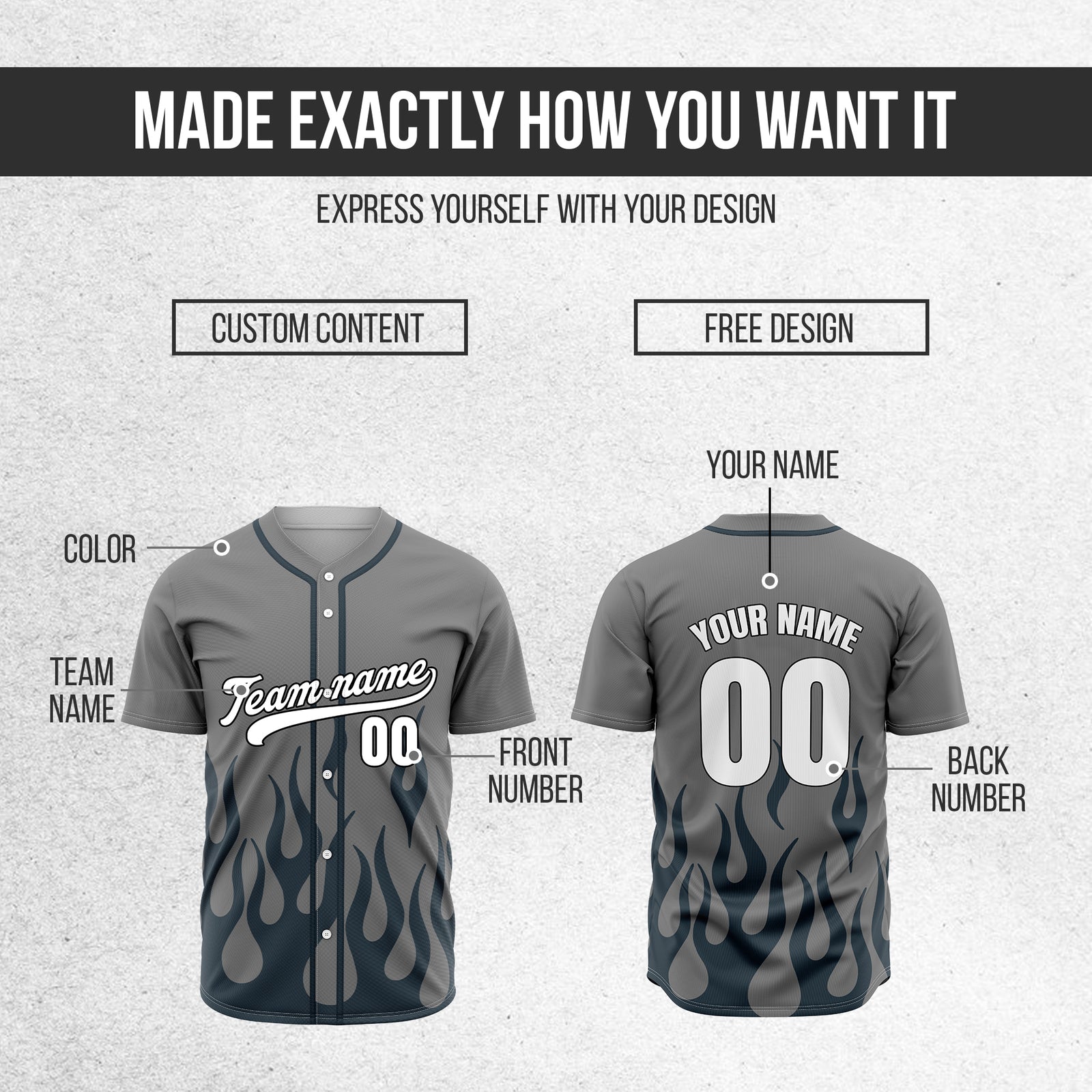 Custom Frost Fire Grey Baseball Sports Jersey Personalized Uniform with Name & Number