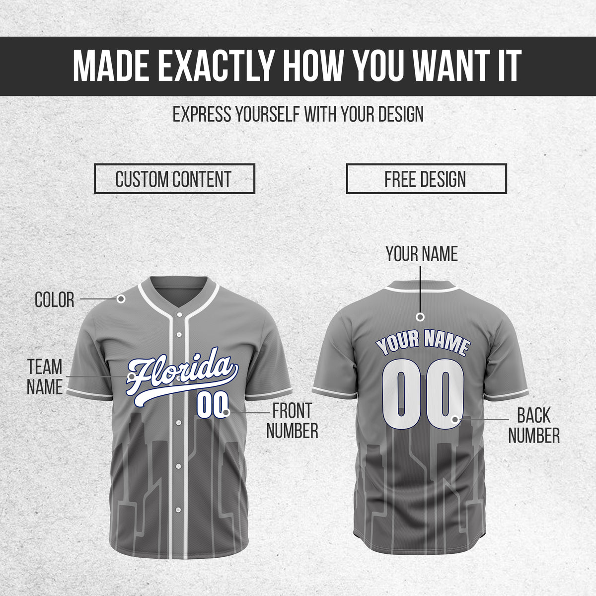 Custom City Flux Grey Baseball Sports Jersey Personalized Uniform with Name & Number