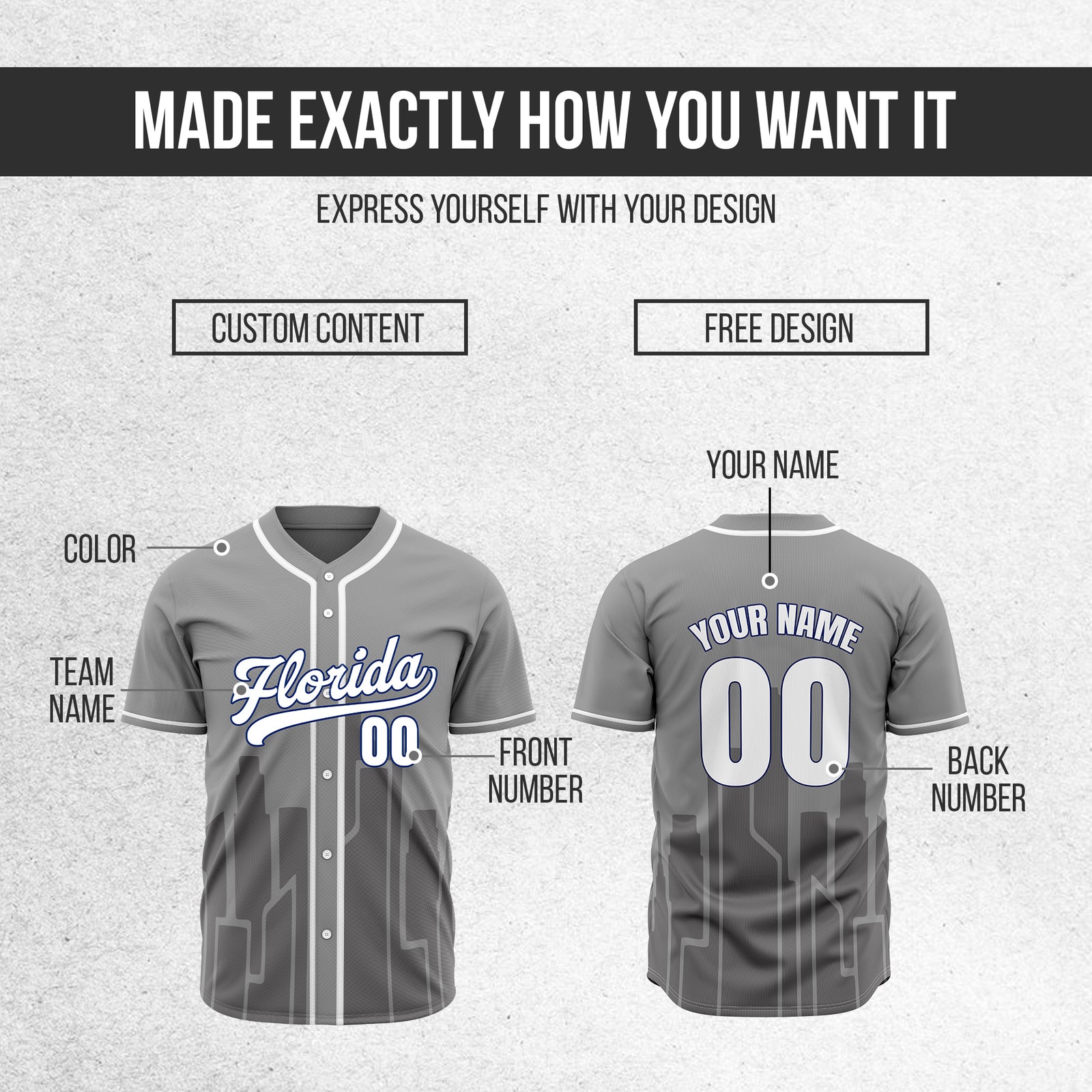 Custom City Flux Grey Baseball Sports Jersey Personalized Uniform with Name & Number