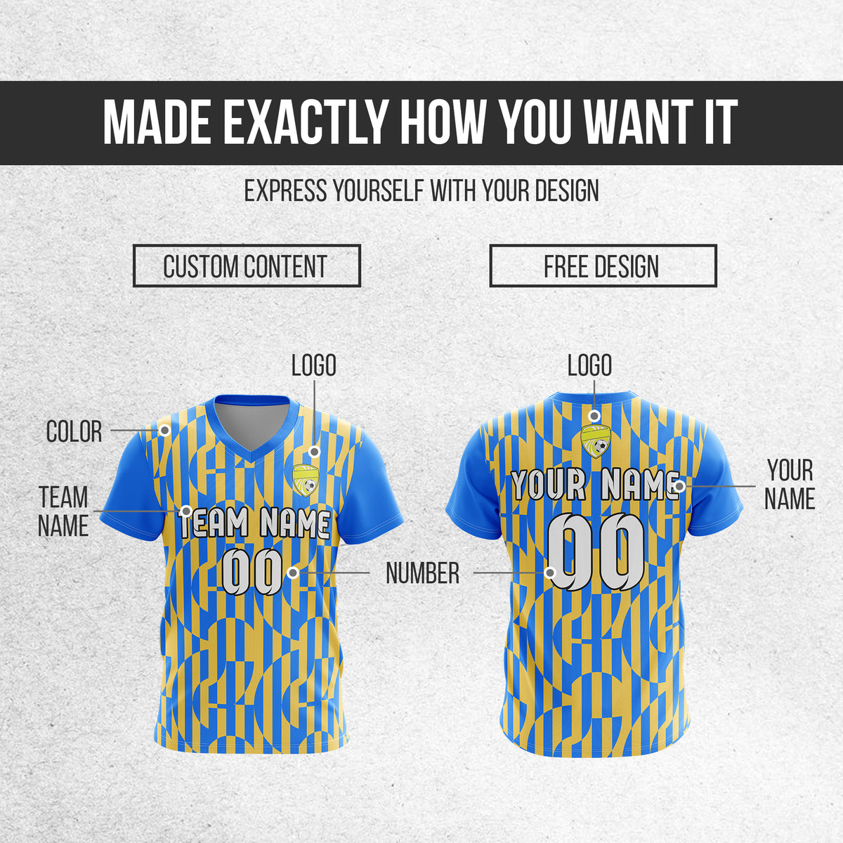 Custom Pulse Grid V-Full Pattern Soccer Blue Sport Tops Jersey