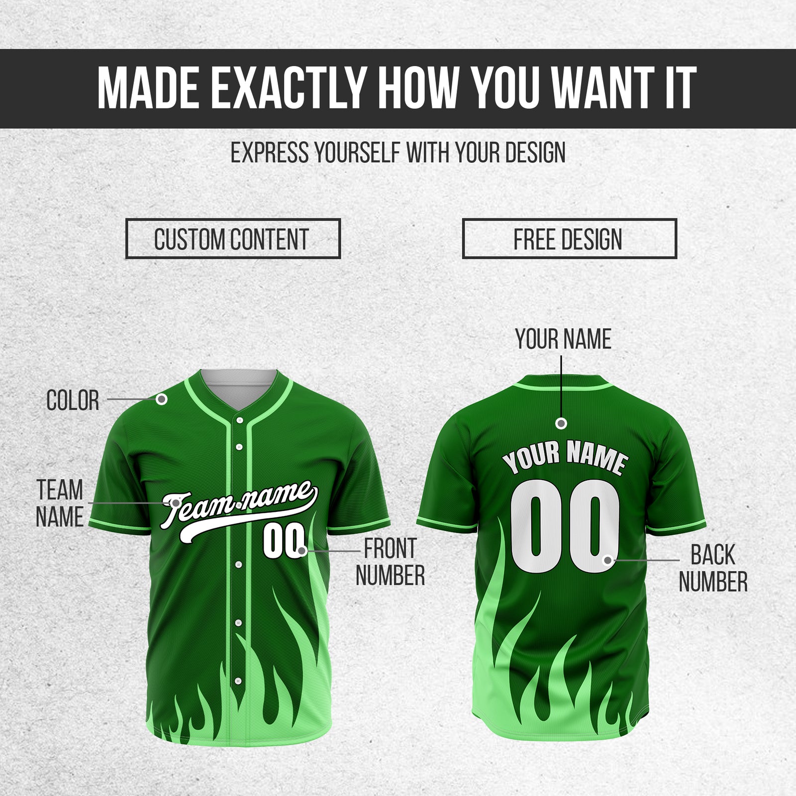 Custom Fire Pulse Green Baseball Sports Jersey Personalized Uniform with Name & Number