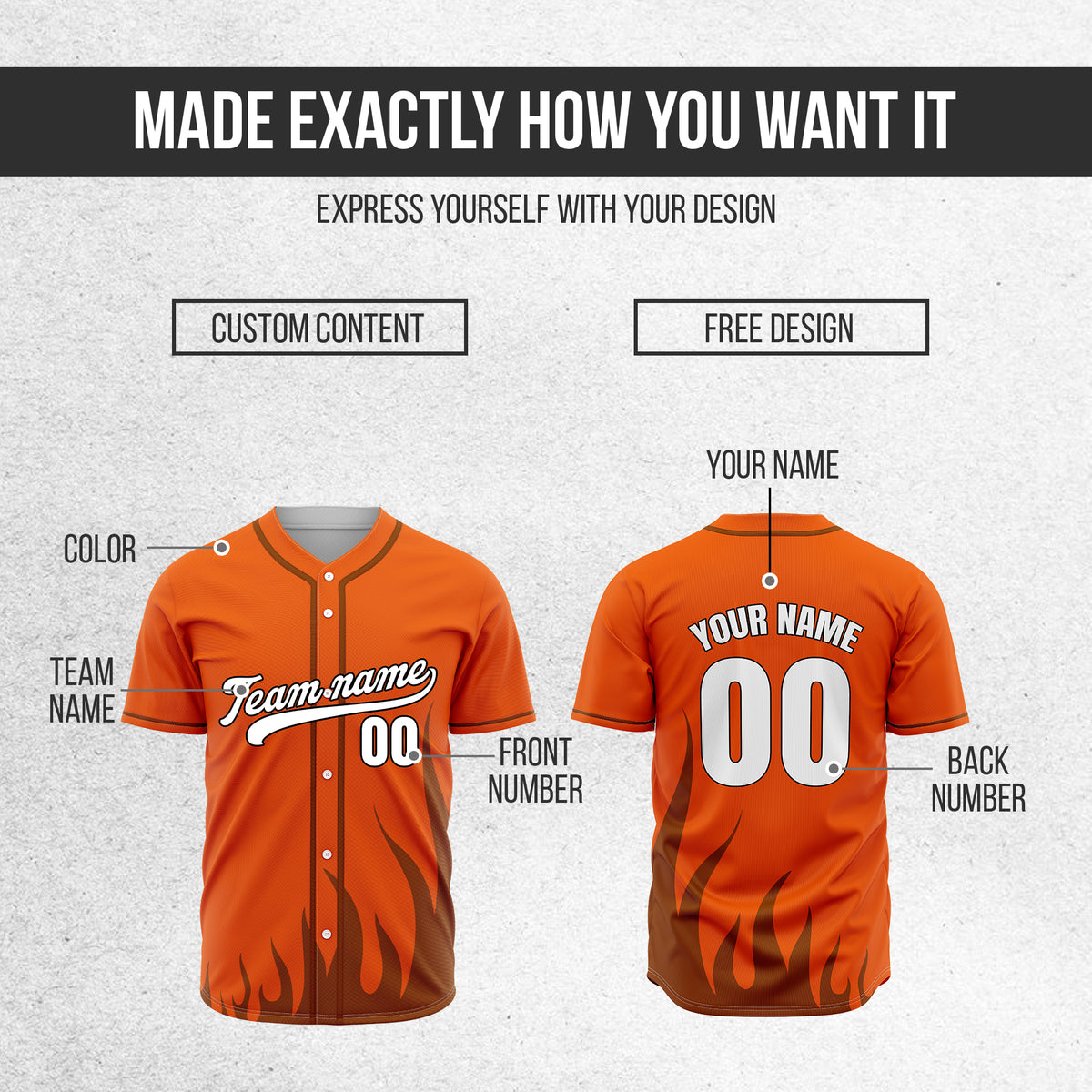Custom Fire Pulse Orange Baseball Sports Jersey Personalized Uniform with Name & Number