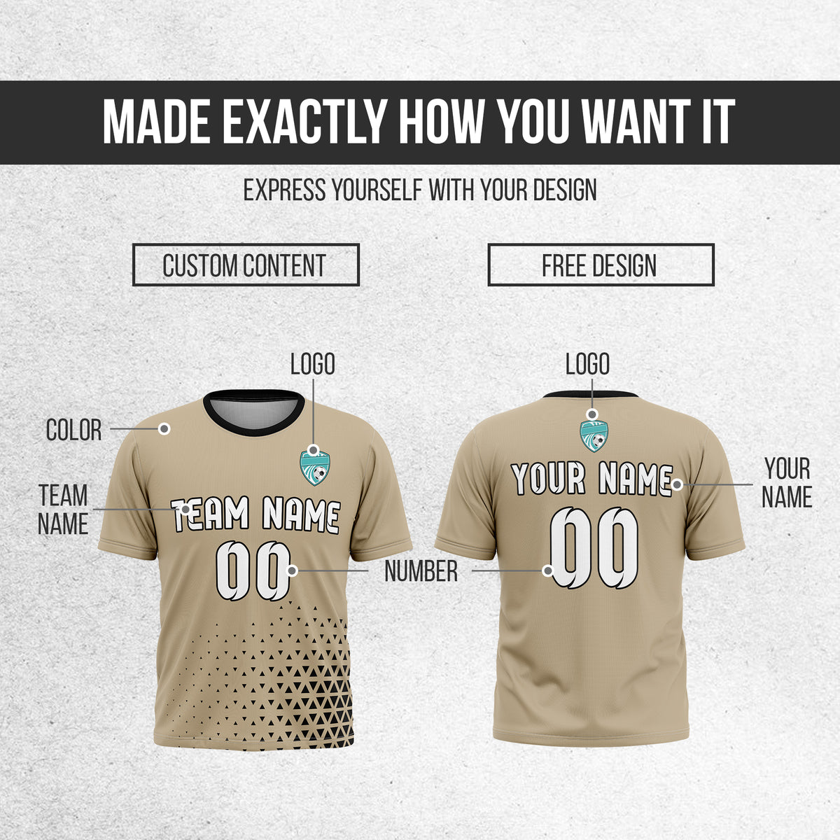 Custom Soccer R Side Pattern Khaki Tri-Edge Sports Tops Jersey