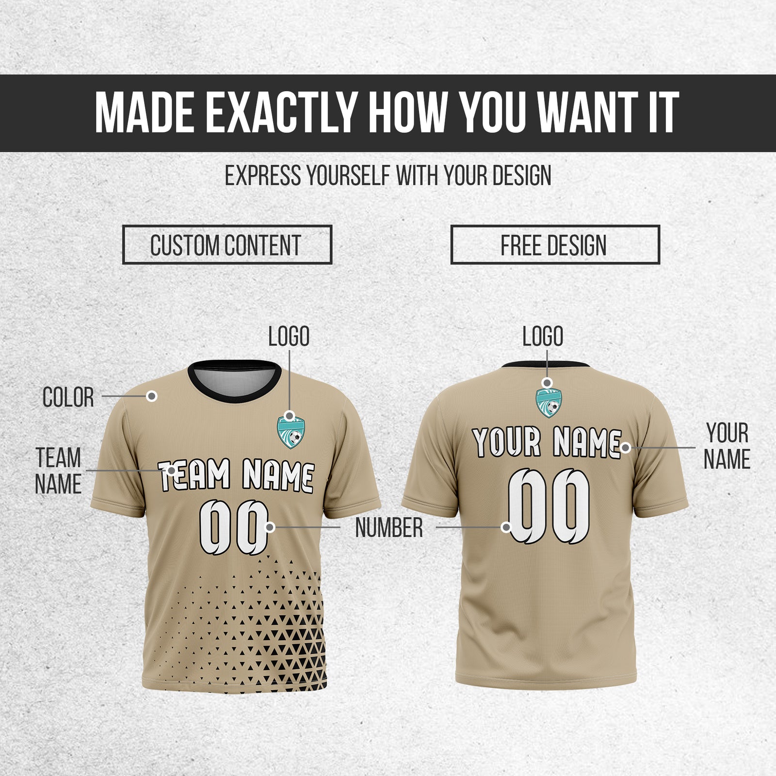 Custom Soccer R Side Pattern Khaki Tri-Edge Sports Tops Jersey