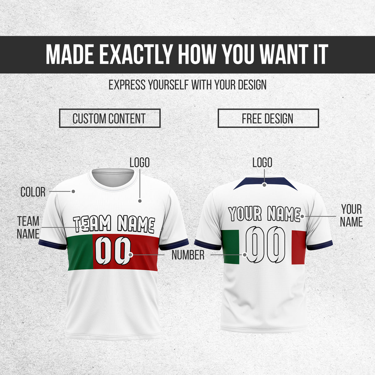 Custom PORTUGAL Fan Jersey Personalized with Name & Number