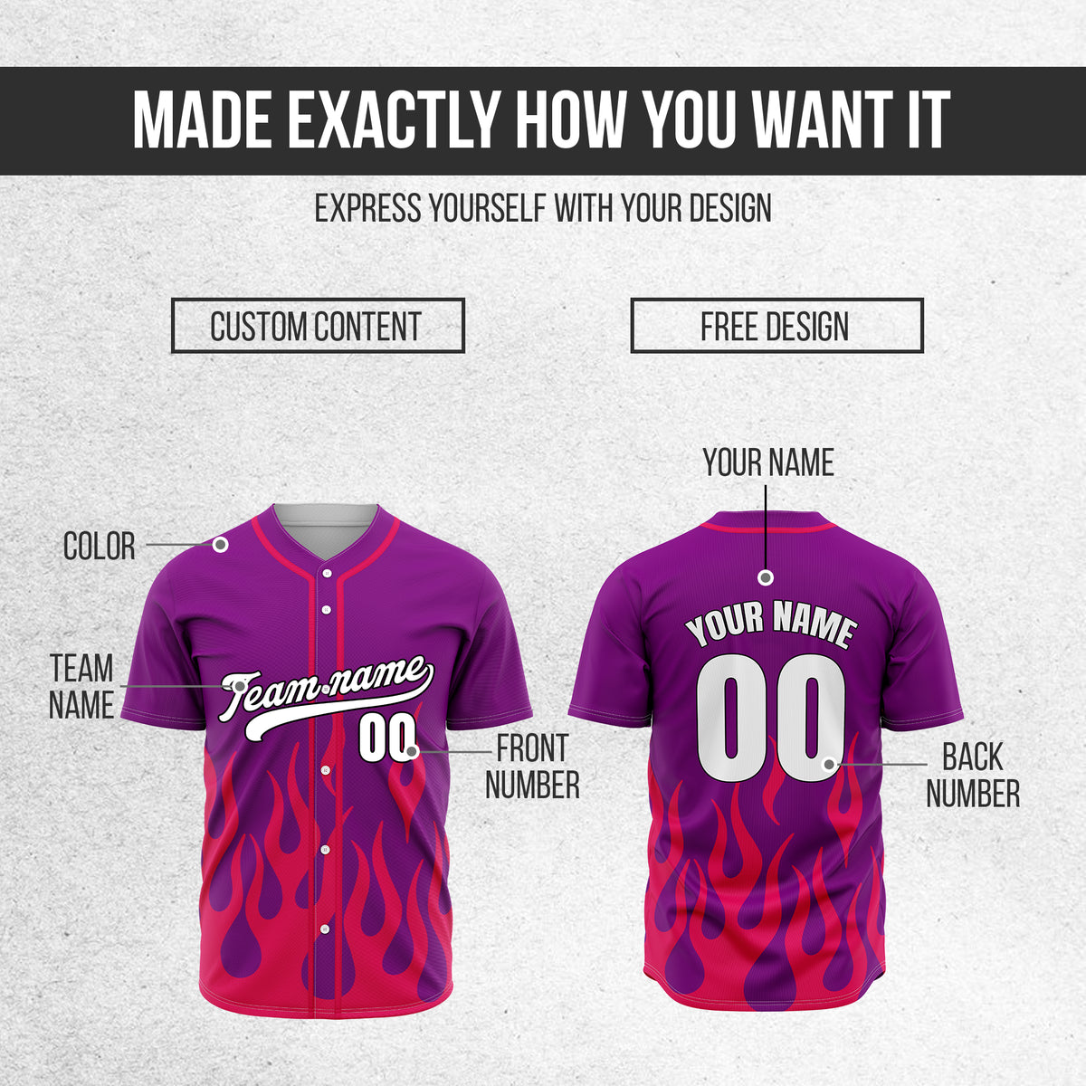 Custom Frost Fire Purple Baseball Sports Jersey Personalized Uniform with Name & Number