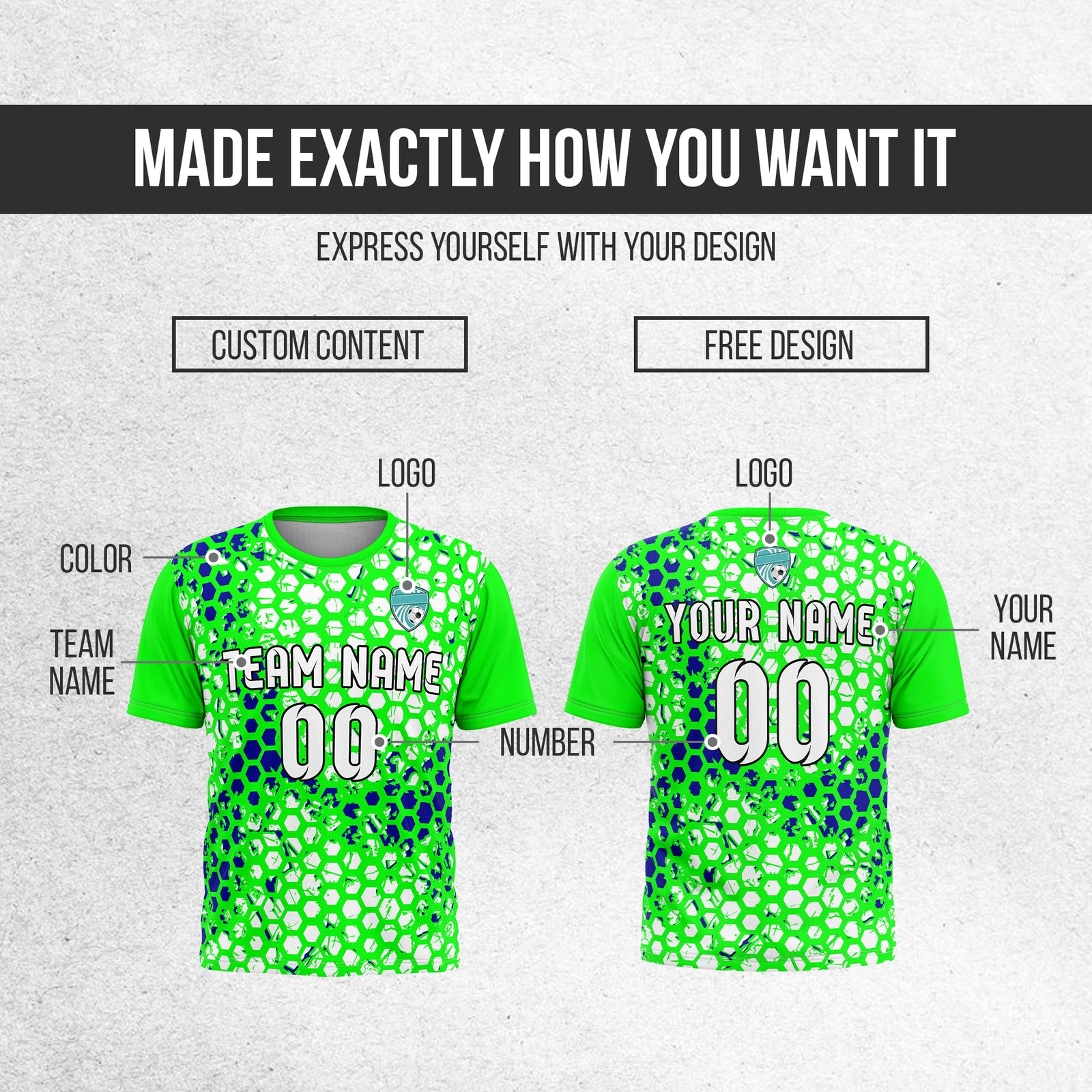 Custom Soccer Neon Green Round Neck Hex Pattern Sports Tops Jersey