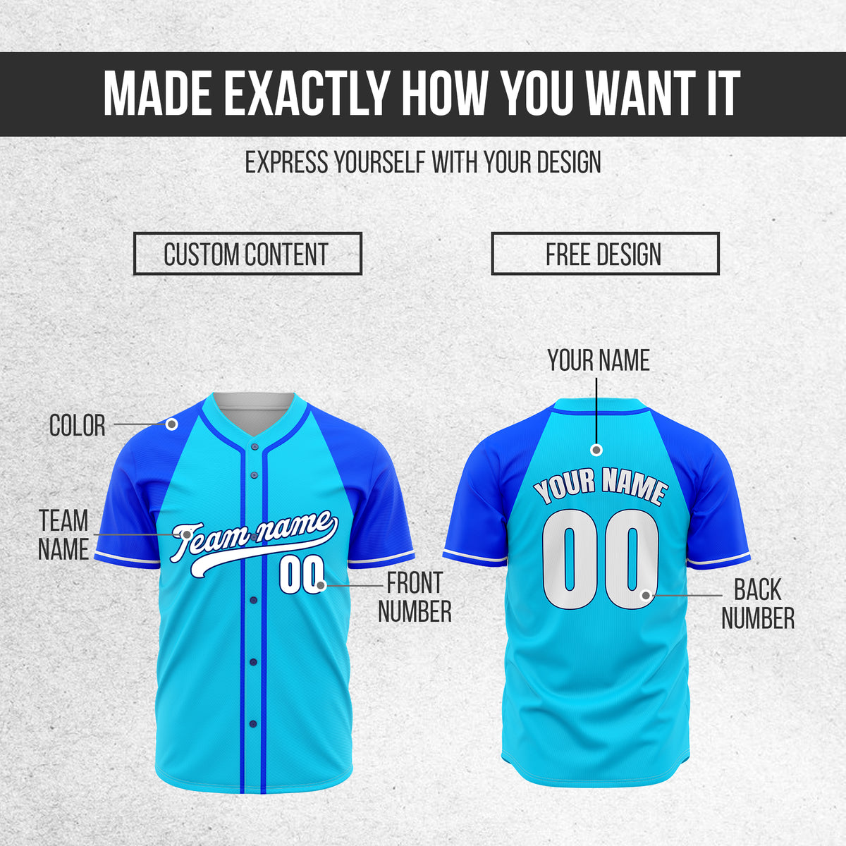 Custom Baseline Baseball Aqua Sports Jersey Personalized Uniform with Name & Number