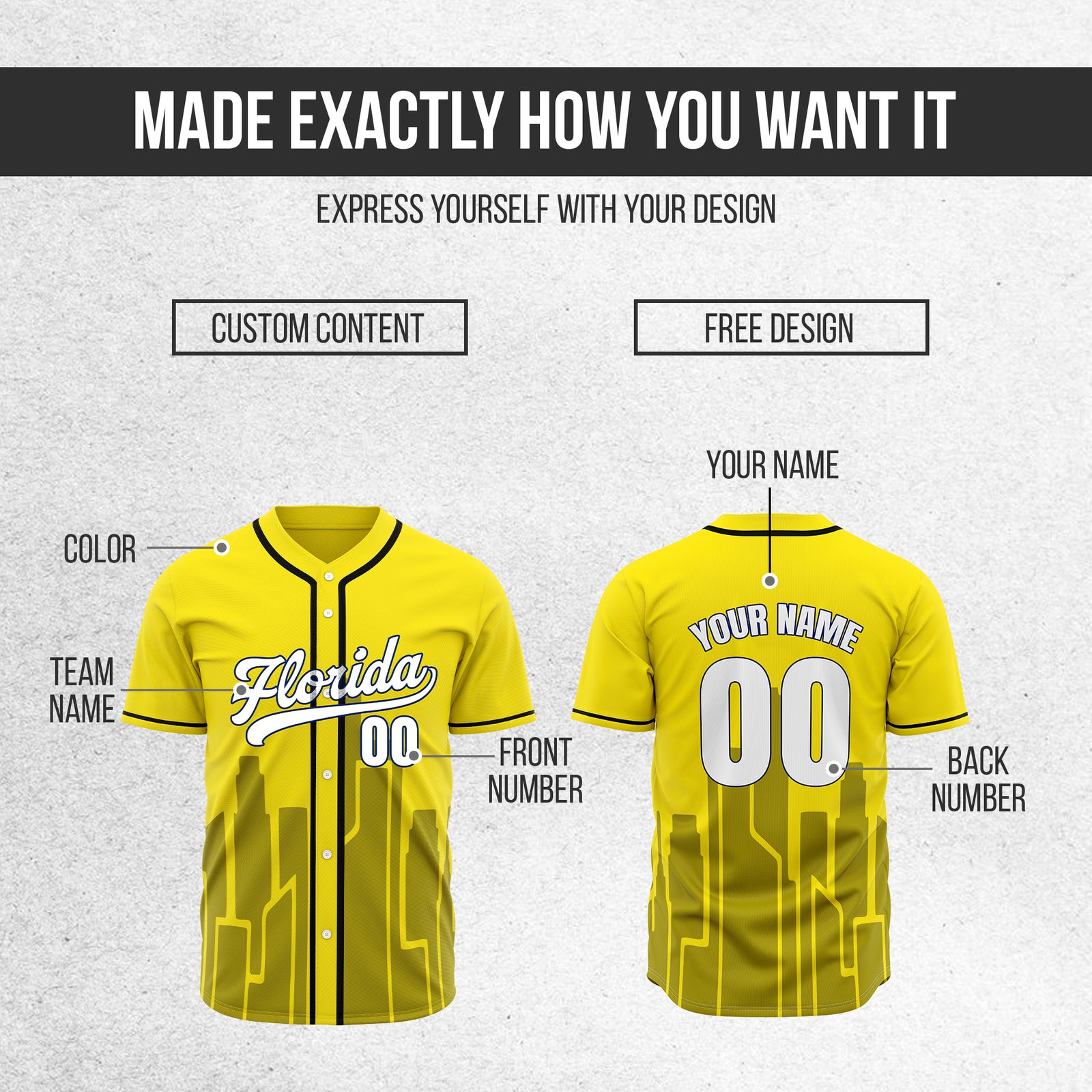Custom City Flux Yellow Baseball Sports Jersey Personalized Uniform with Name & Number